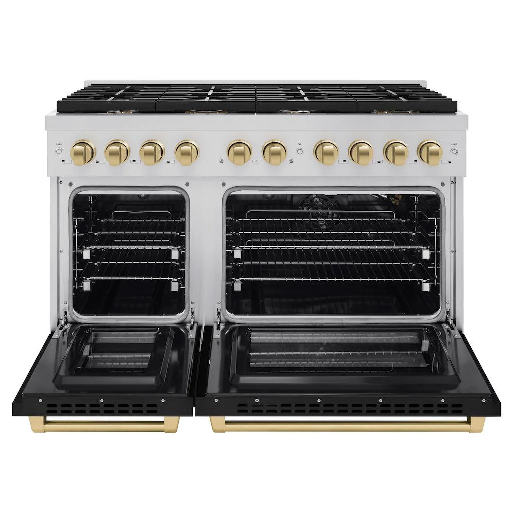 ZLINE Autograph Edition 48 in. 6.7 cu. ft. Paramount Double Oven Gas Range with 8 Burner Cooktop in Stainless Steel with Black Matte Doors and Champagne Bronze Accents (SGRZ-BLM-48-CB) - Image 3