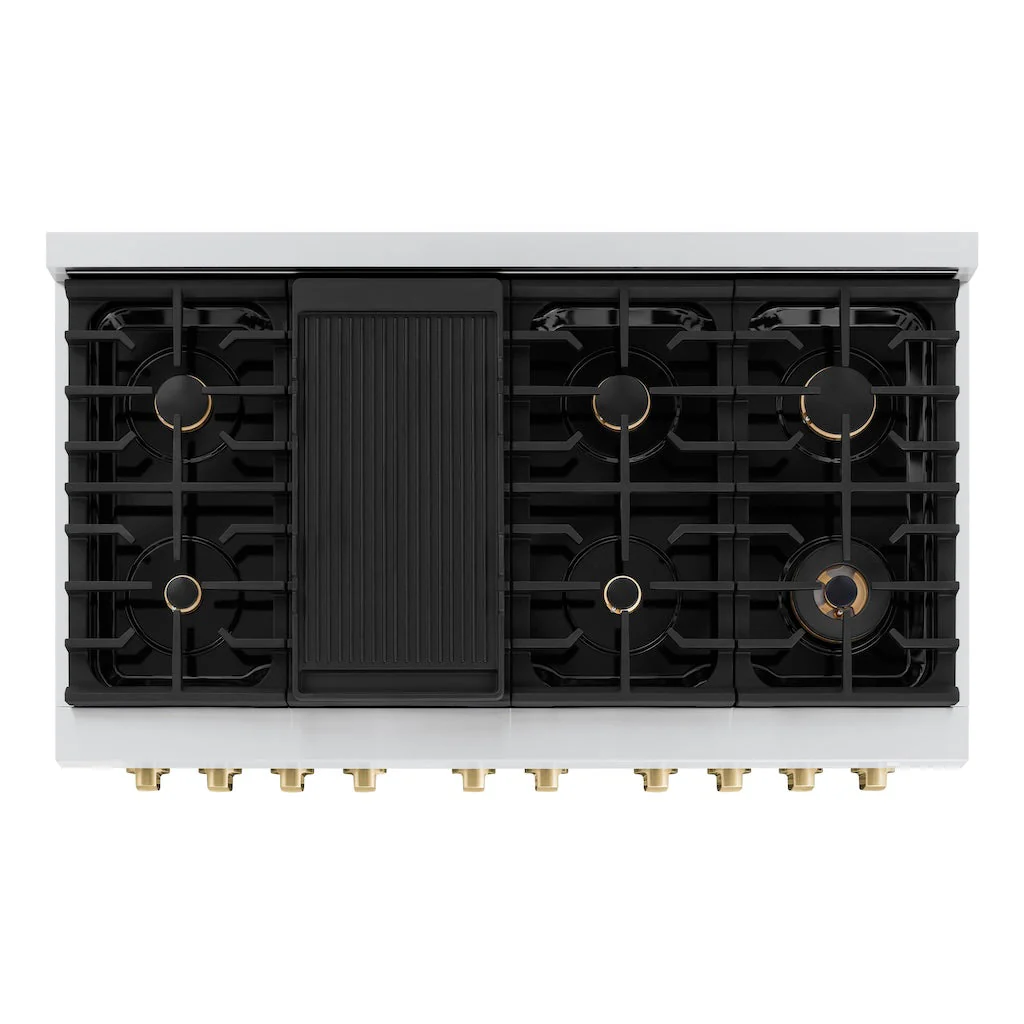 ZLINE Autograph Edition 48 in. 6.7 cu. ft. Paramount Double Oven Gas Range with 8 Burner Cooktop in Stainless Steel with Black Matte Doors and Champagne Bronze Accents (SGRZ-BLM-48-CB) - Image 4