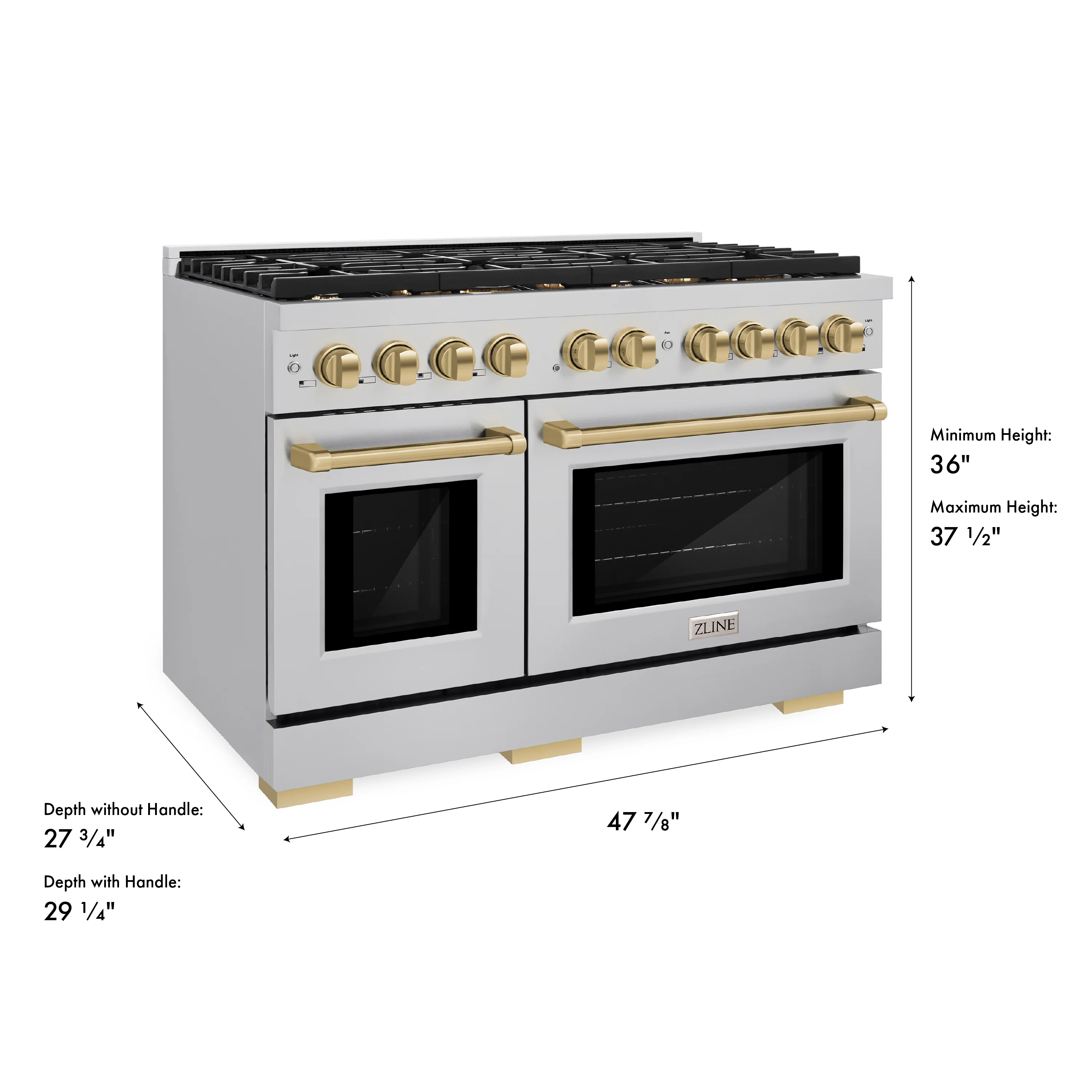 ZLINE Autograph Edition 48 in. 6.7 cu. ft. Paramount Double Oven Gas Range with 8 Burner Cooktop in Stainless Steel and Champagne Bronze Accents (SGRZ-48-CB) - Image 15