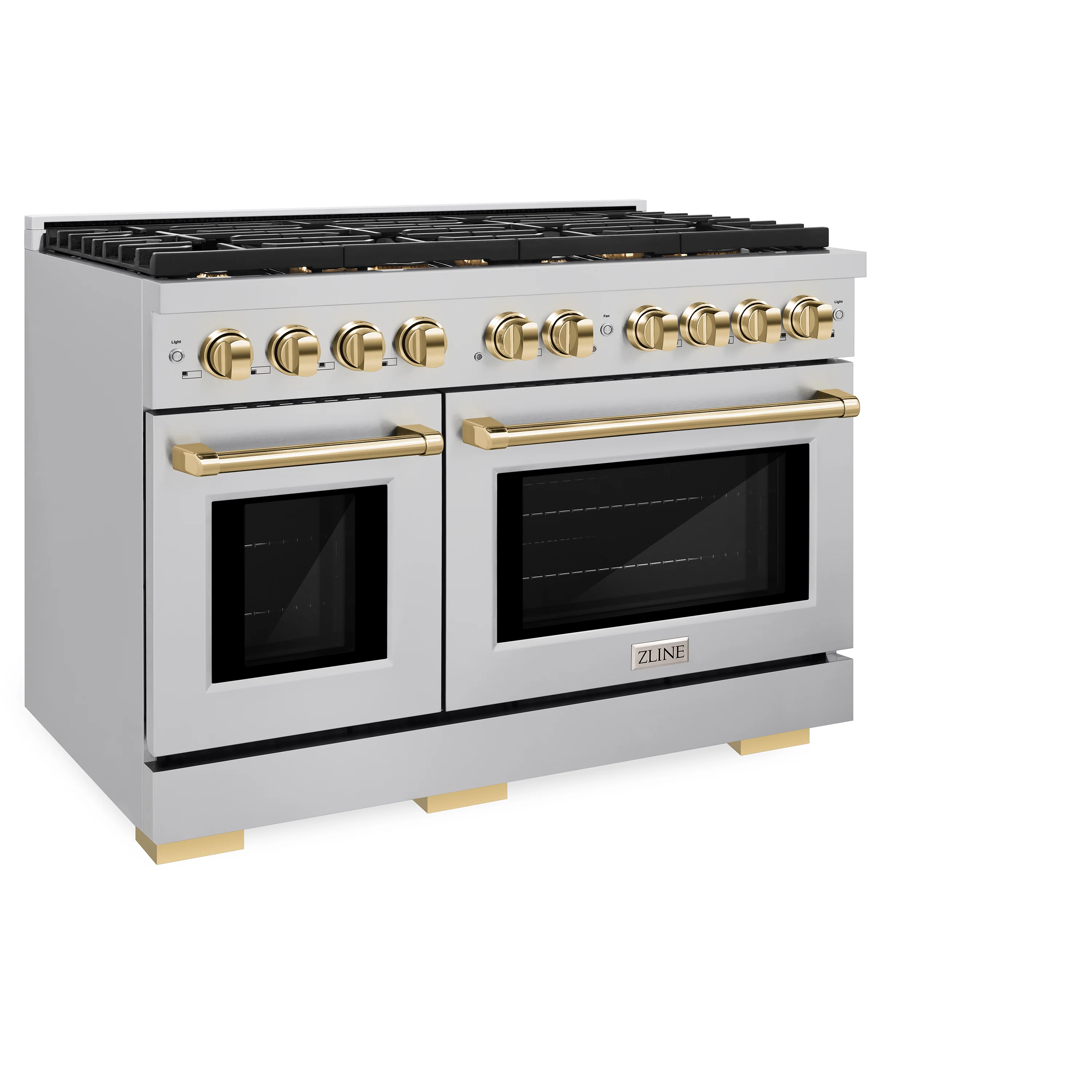 ZLINE Autograph Edition 48 in. 6.7 cu. ft. Paramount Double Oven Gas Range with 8 Burner Cooktop in Stainless Steel and Polished Gold Accents (SGRZ-48-G) - Image 5
