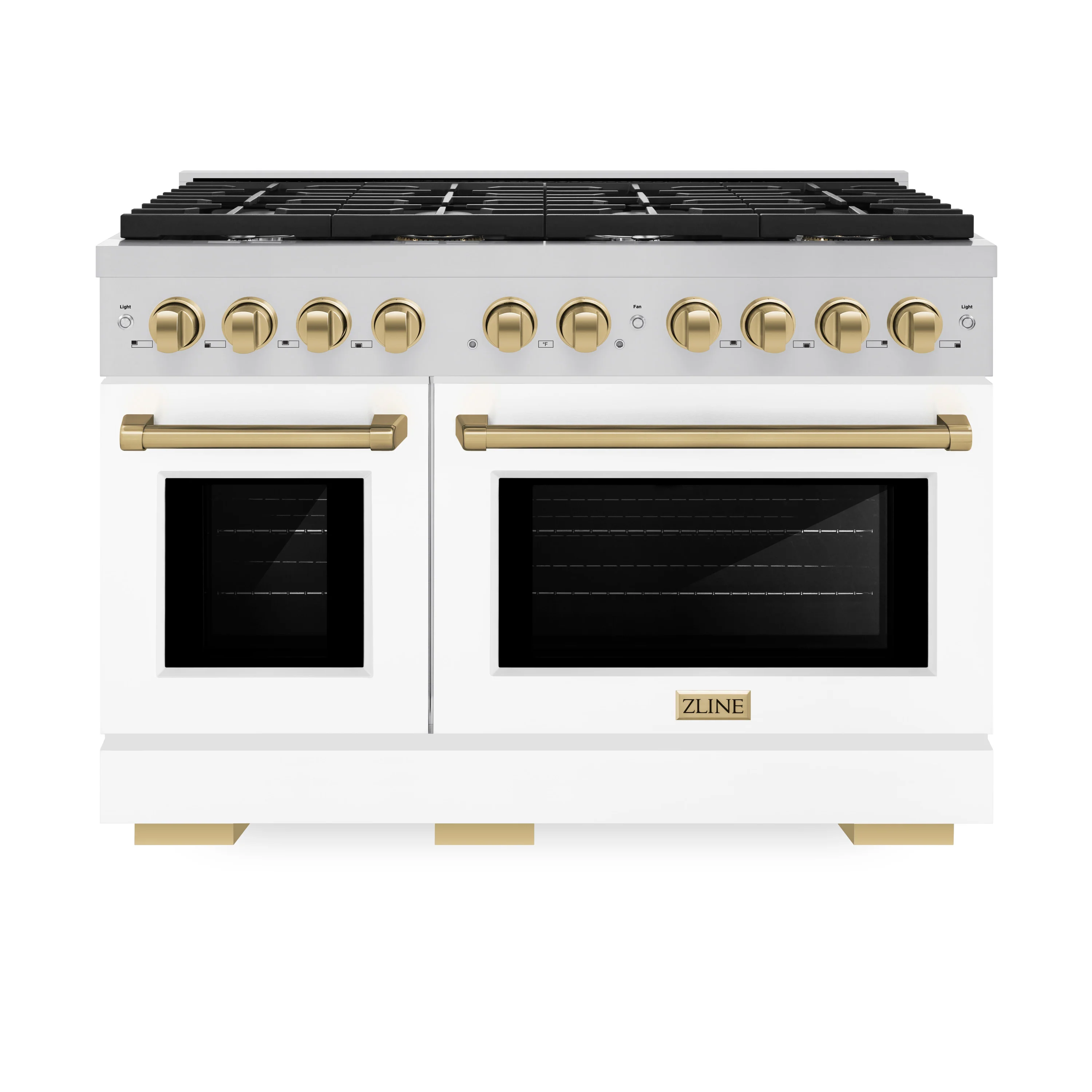ZLINE Autograph Edition 48 in. 6.7 cu. ft. Paramount Double Oven Gas Range with 8 Burner Cooktop in Stainless Steel with White Matte Doors and Champagne Bronze Accents (SGRZ-WM-48-CB) - Image 2