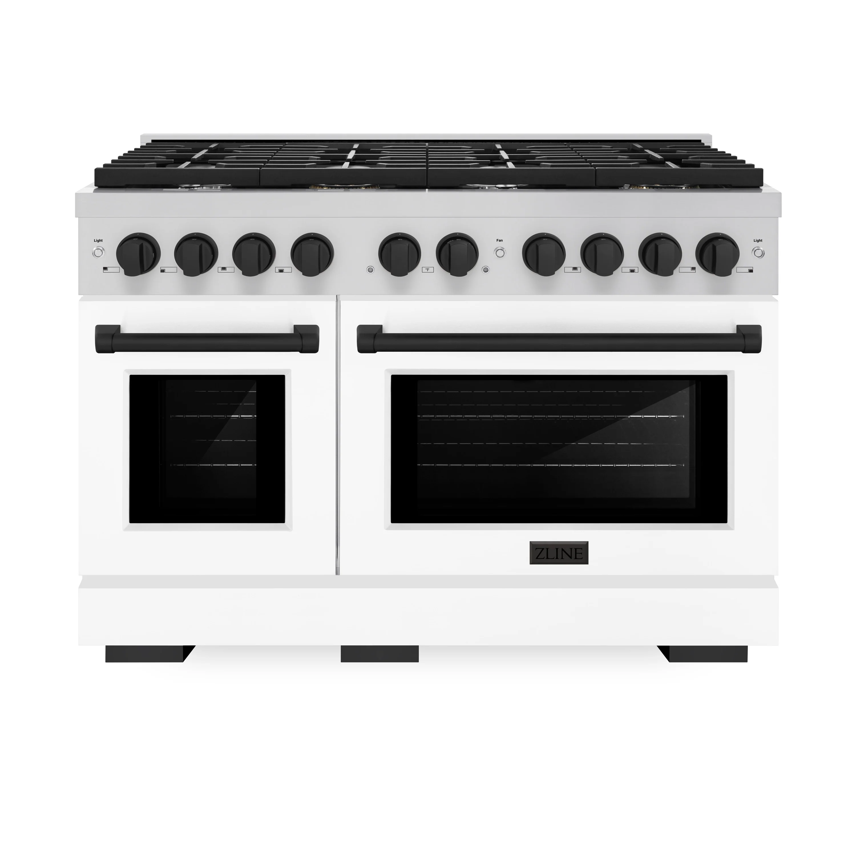 ZLINE Autograph Edition 48 in. 6.7 cu. ft. Paramount Double Oven Gas Range with 8 Burner Cooktop in Stainless Steel with White Matte Doors and Matte Black Accents (SGRZ-WM-48-MB) - Image 2