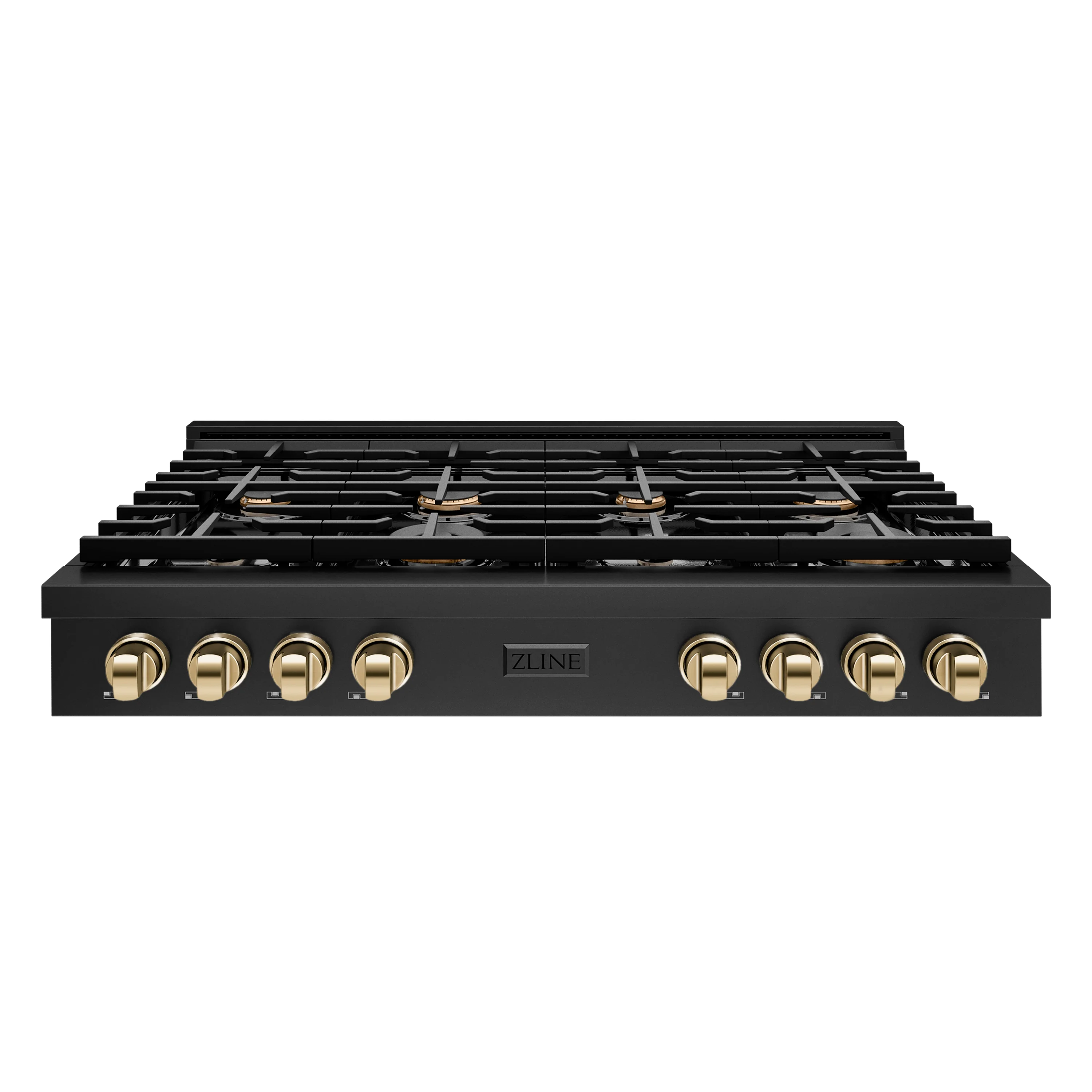 ZLINE 48 in. Autograph Edition Paramount Gas Rangetop with 8 Burners and Porcelain Cooktop in Black Stainless Steel with Polished Gold Accents (SRTBZ-48-G)