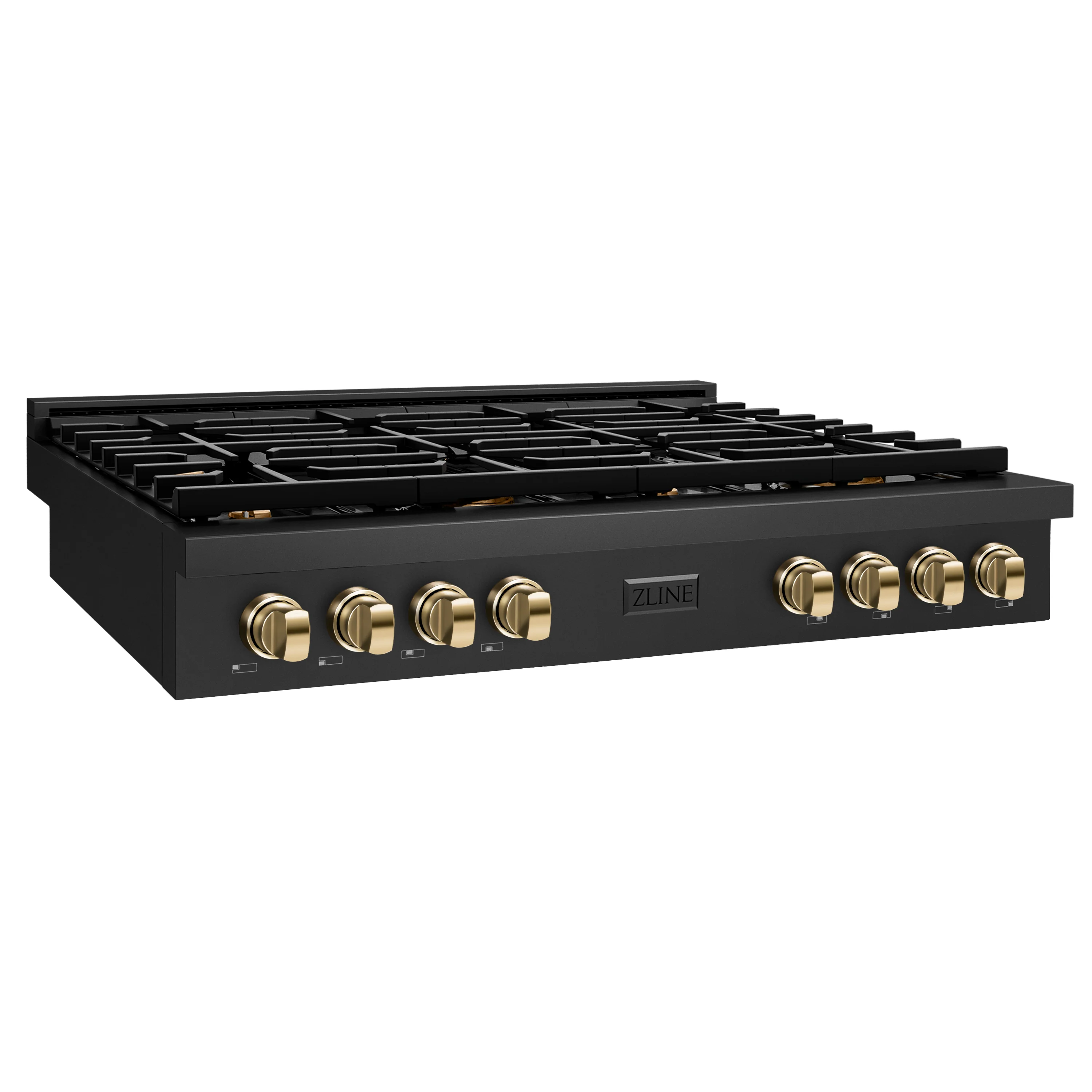 ZLINE 48 in. Autograph Edition Paramount Gas Rangetop with 8 Burners and Porcelain Cooktop in Black Stainless Steel with Polished Gold Accents (SRTBZ-48-G) - Image 2