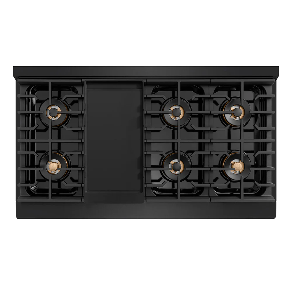ZLINE Autograph Edition 48 in. Paramount Gas Rangetop with 8 Burner DuoPro™ Cooktop in Black Stainless Steel and Champagne Bronze Accents (PSRTBZ-48-CB) - Image 2