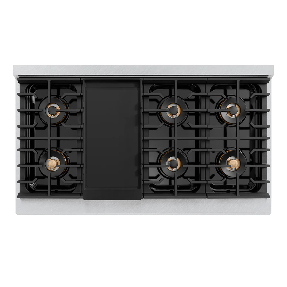 ZLINE Autograph Edition 48 in. Paramount Gas Rangetop with 8 Burner DuoPro™ Cooktop in Satin Stainless Steel and Champagne Bronze Accents (PSRTSZ-48-CB) - Image 2