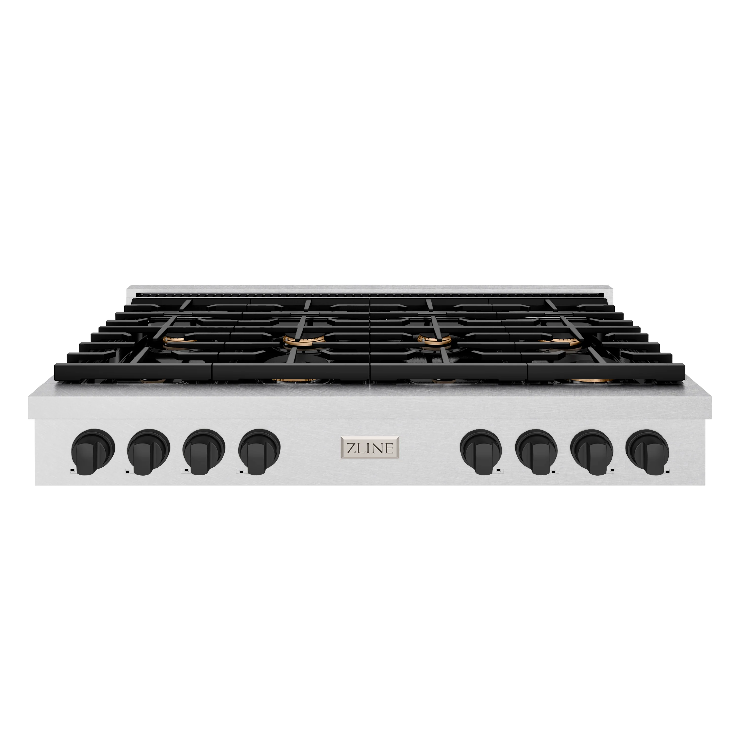 ZLINE 48 in. Autograph Edition Paramount Gas Rangetop with 8 Burners and Porcelain Cooktop in Satin Stainless Steel with Matte Black Accents (SRTSZ-48-MB) - Image 3