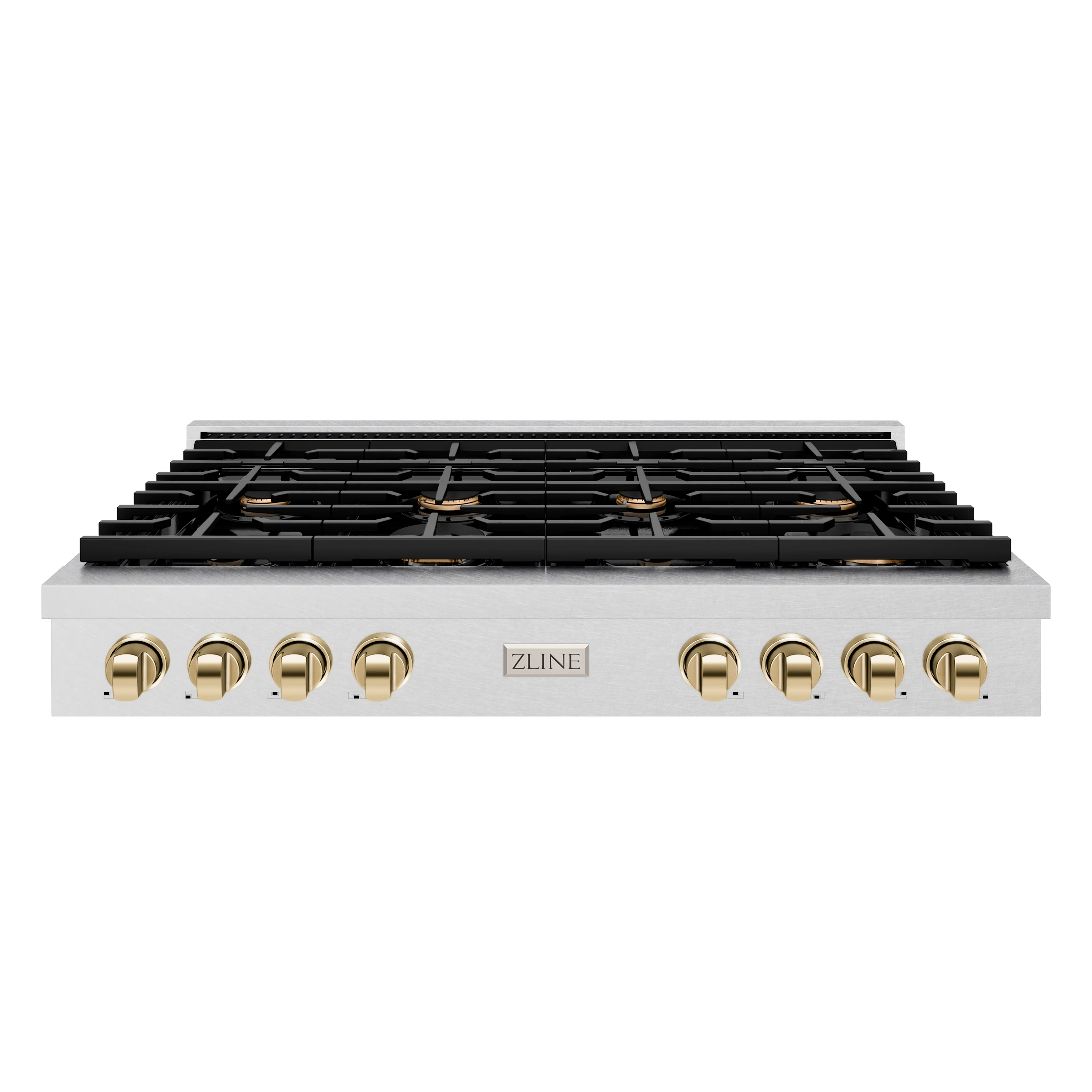 ZLINE 48 in. Autograph Edition Paramount Gas Rangetop with 8 Burners and Porcelain Cooktop in Satin Stainless Steel with Polished Gold Accents (SRTSZ-48-G) - Image 3