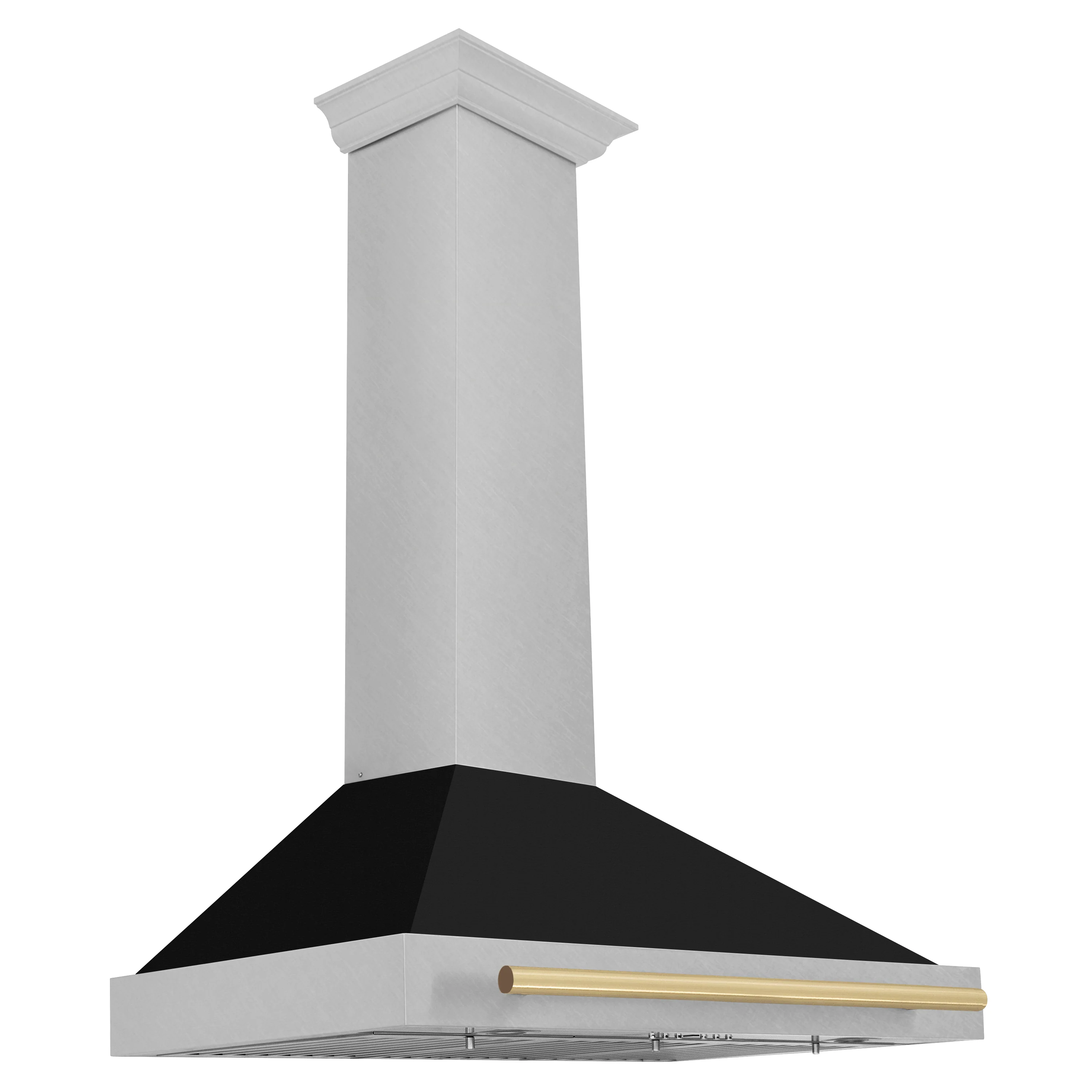 ZLINE Autograph Edition 48 in. Convertible Satin Stainless Steel Wall Mount Range Hood with Black Matte Shell and Polished Gold Handle (KB4SNZ-BLM48-G) - Image 3