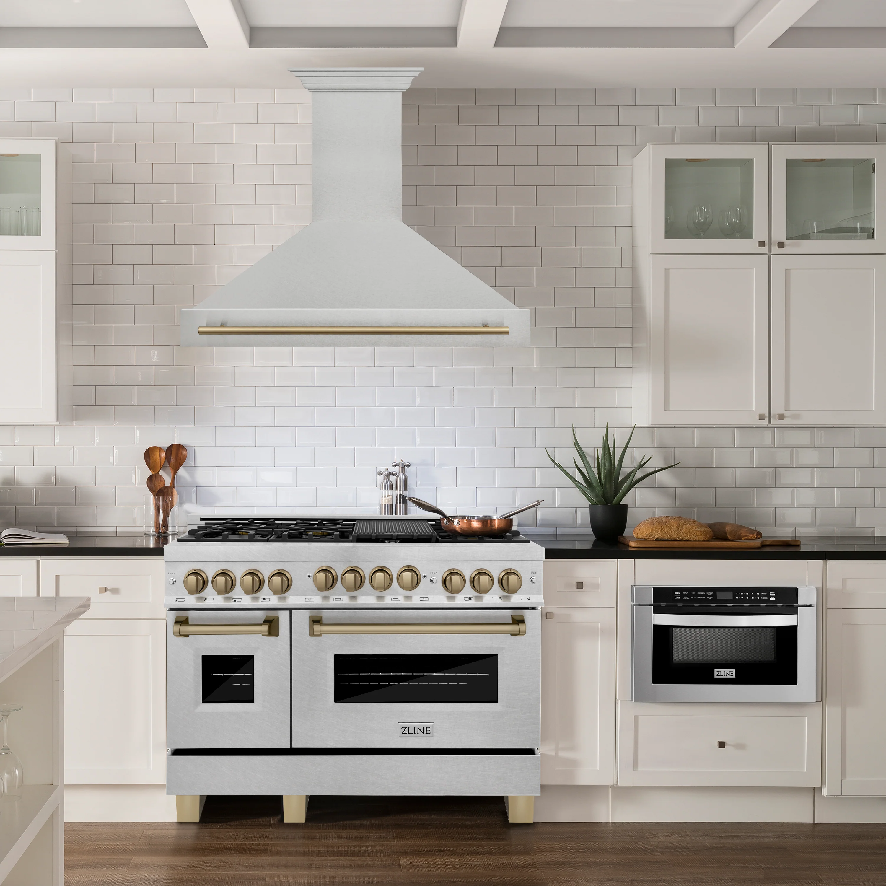 ZLINE Autograph Edition 48 in. Satin Stainless Steel Wall Mount Range Hood with Champagne Bronze Handle (8654SNZ-48-CB) - Image 2