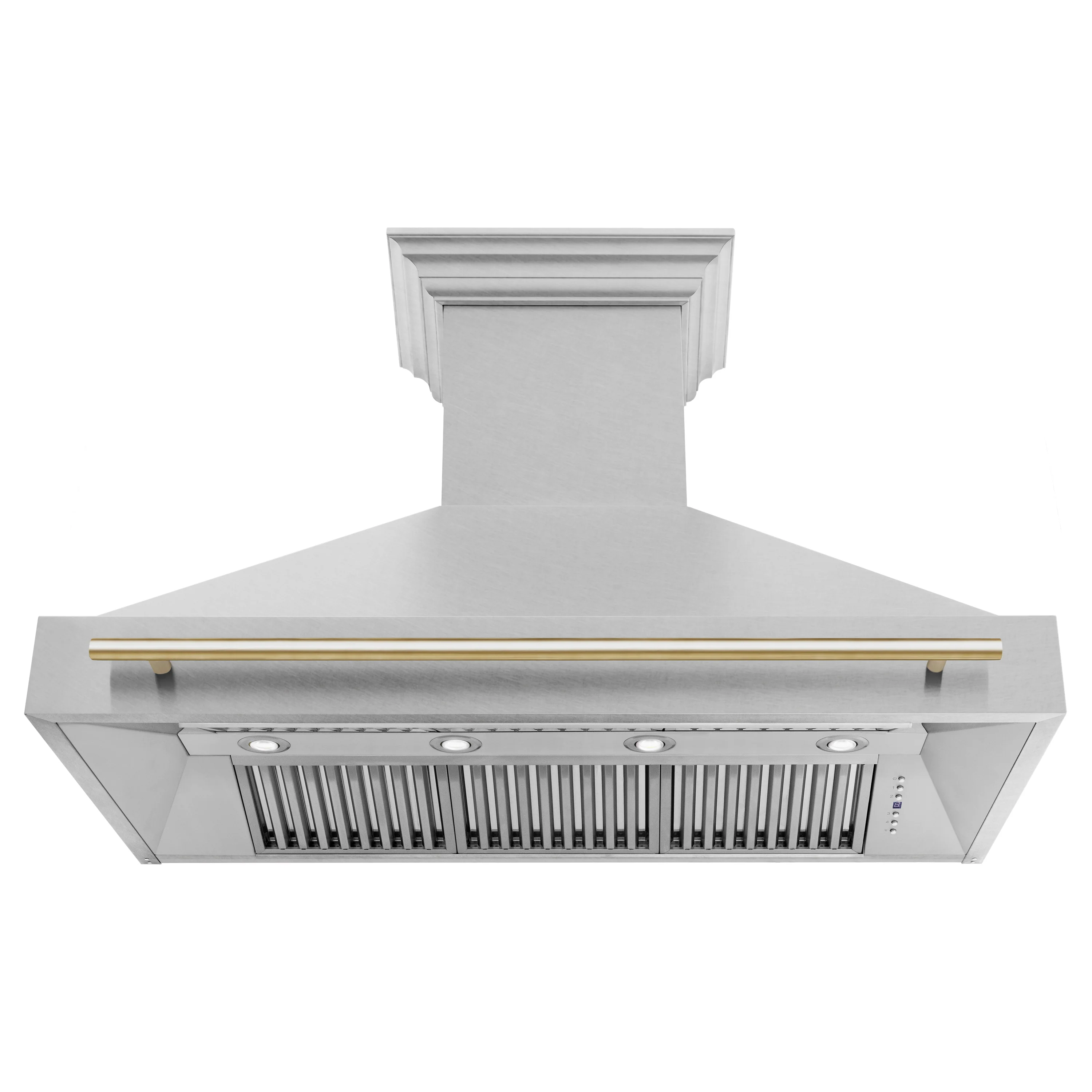 ZLINE Autograph Edition 48 in. Satin Stainless Steel Wall Mount Range Hood with Polished Gold Handle (8654SNZ-48-G) - Image 5