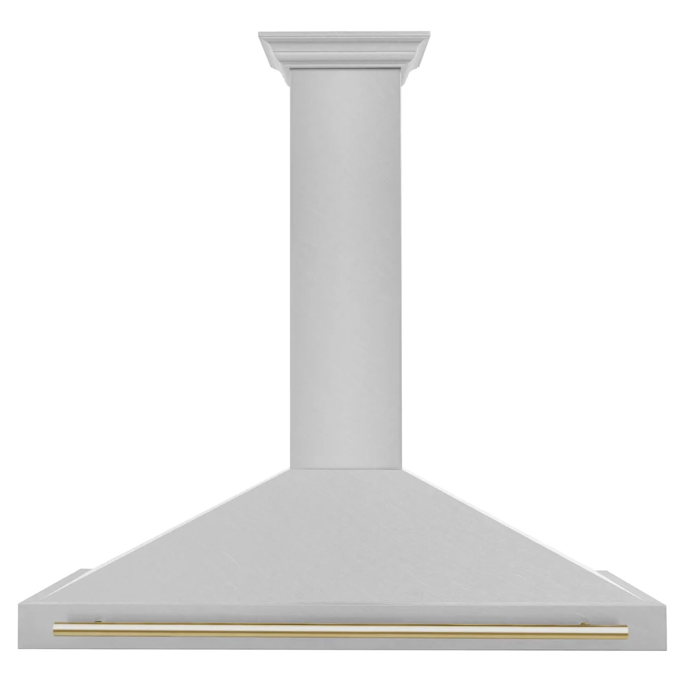 ZLINE Autograph Edition 48 in. Convertible Satin Stainless Steel Wall Mount Range Hood with Polished Gold Handle (KB4SNZ-48-G) - Image 4