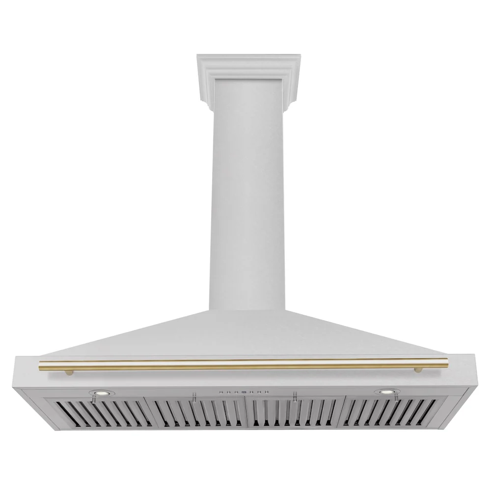 ZLINE Autograph Edition 48 in. Convertible Satin Stainless Steel Wall Mount Range Hood with Polished Gold Handle (KB4SNZ-48-G) - Image 5