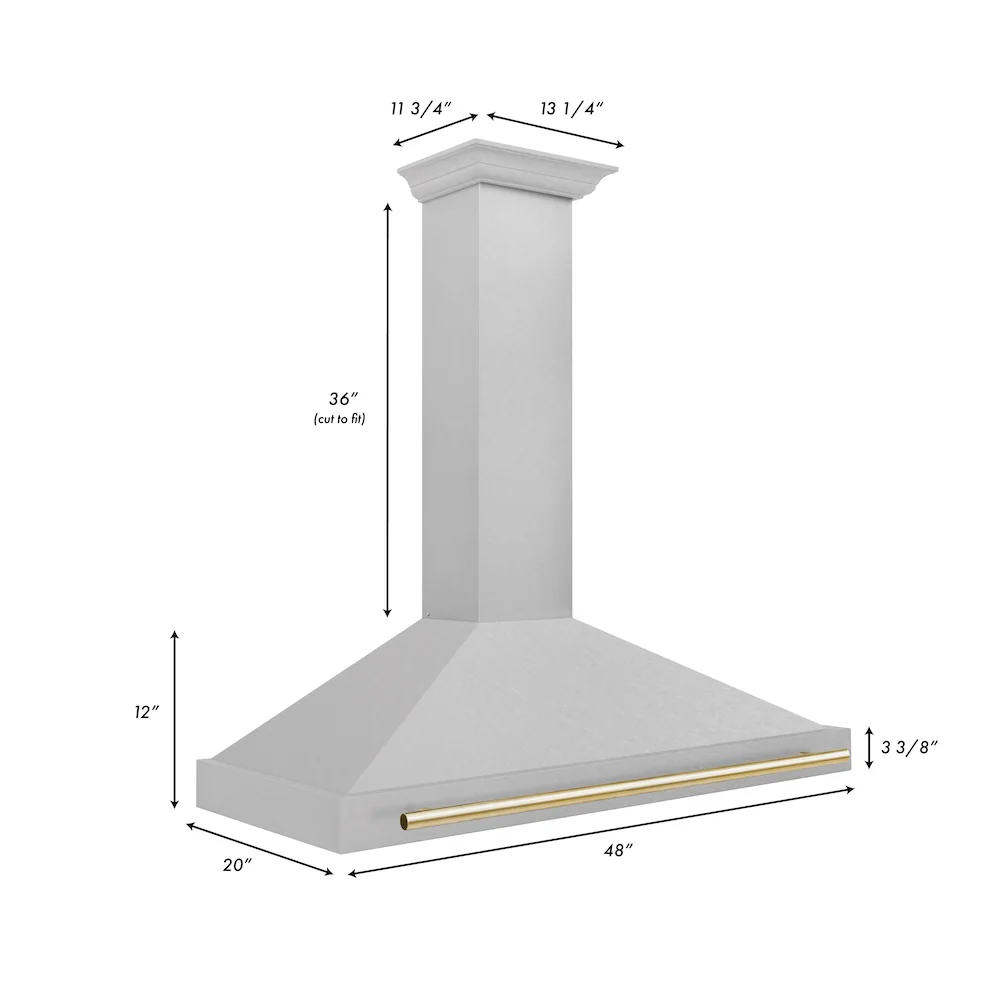 ZLINE Autograph Edition 48 in. Convertible Satin Stainless Steel Wall Mount Range Hood with Polished Gold Handle (KB4SNZ-48-G) - Image 7