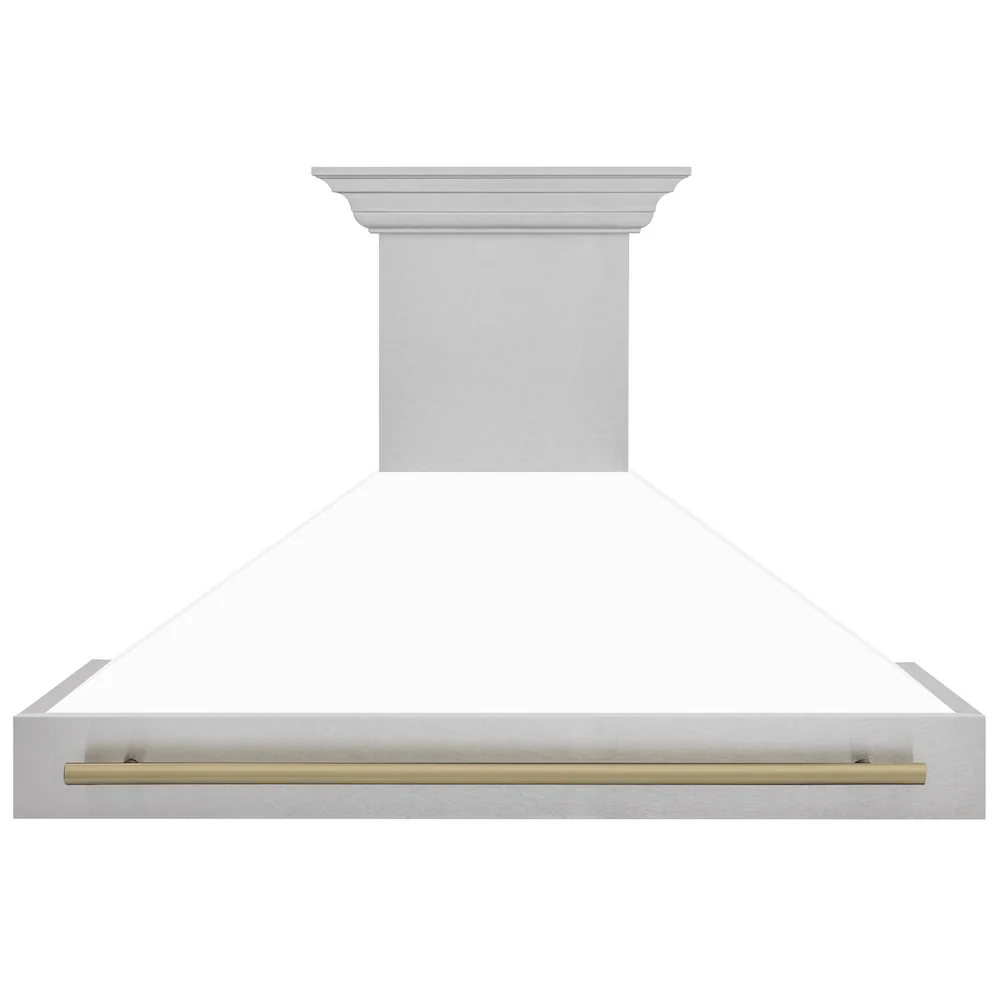 ZLINE Autograph Edition 48 in. Satin Stainless Steel Wall Mount Range Hood with White Matte Shell and Champagne Bronze Handle (8654SNZ-WM48-CB) - Image 4