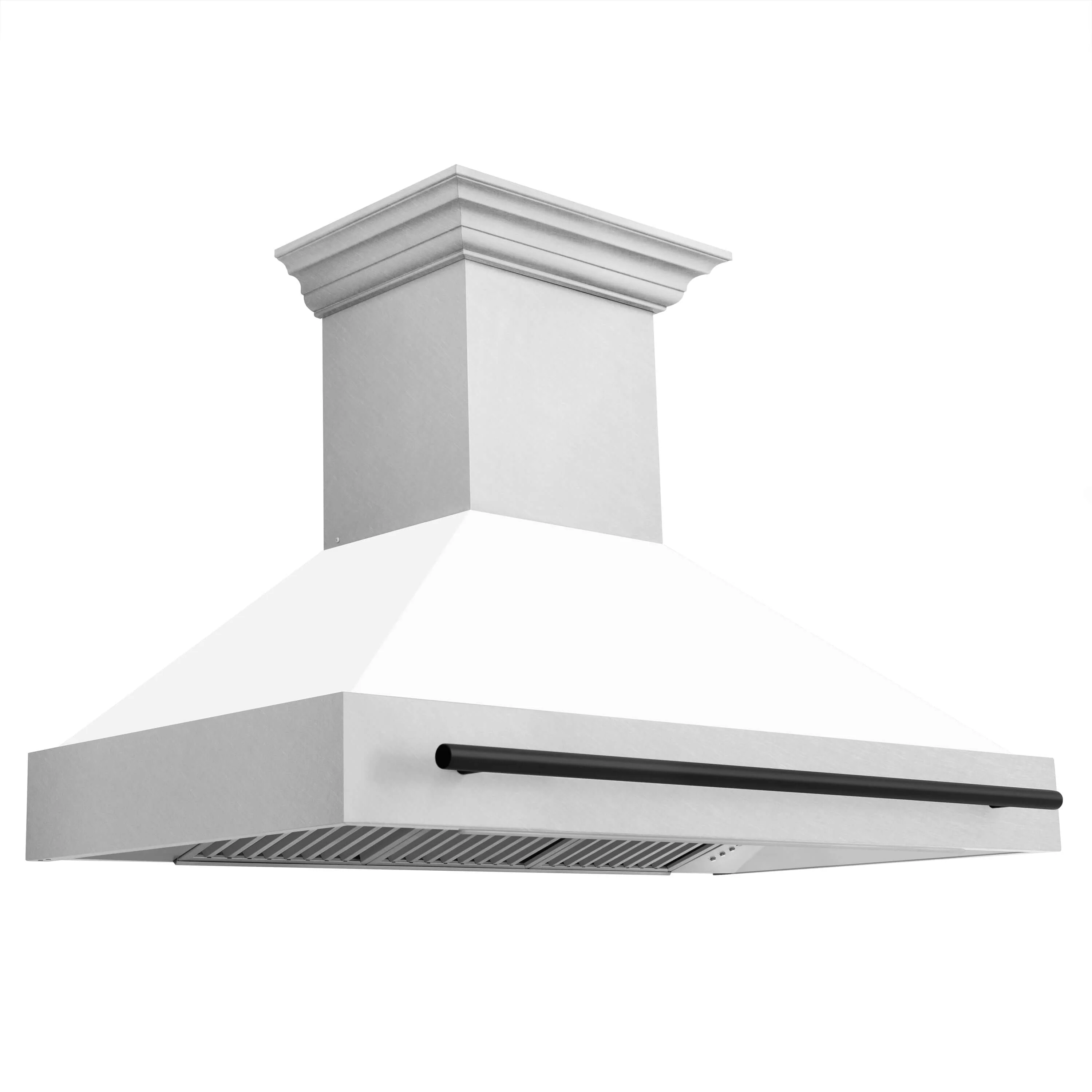 ZLINE Autograph Edition 48 in. Satin Stainless Steel Wall Mount Range Hood with White Matte Shell and Matte Black Handle (8654SNZ-WM48-MB)