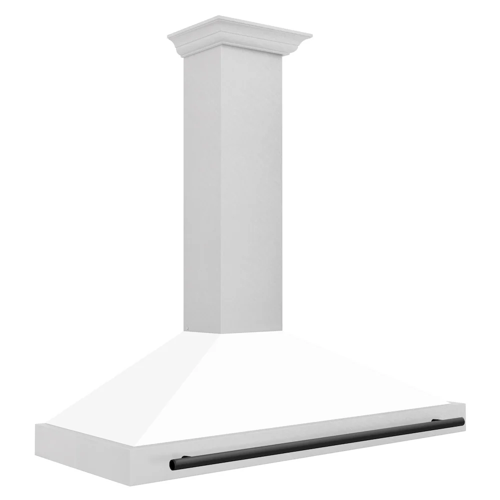 ZLINE 48 in. Autograph Edition Convertible Fingerprint Resistant Satin Stainless Steel Range Hood with White Matte Shell and Matte Black Handle (KB4SNZ-WM48-MB) - Image 4