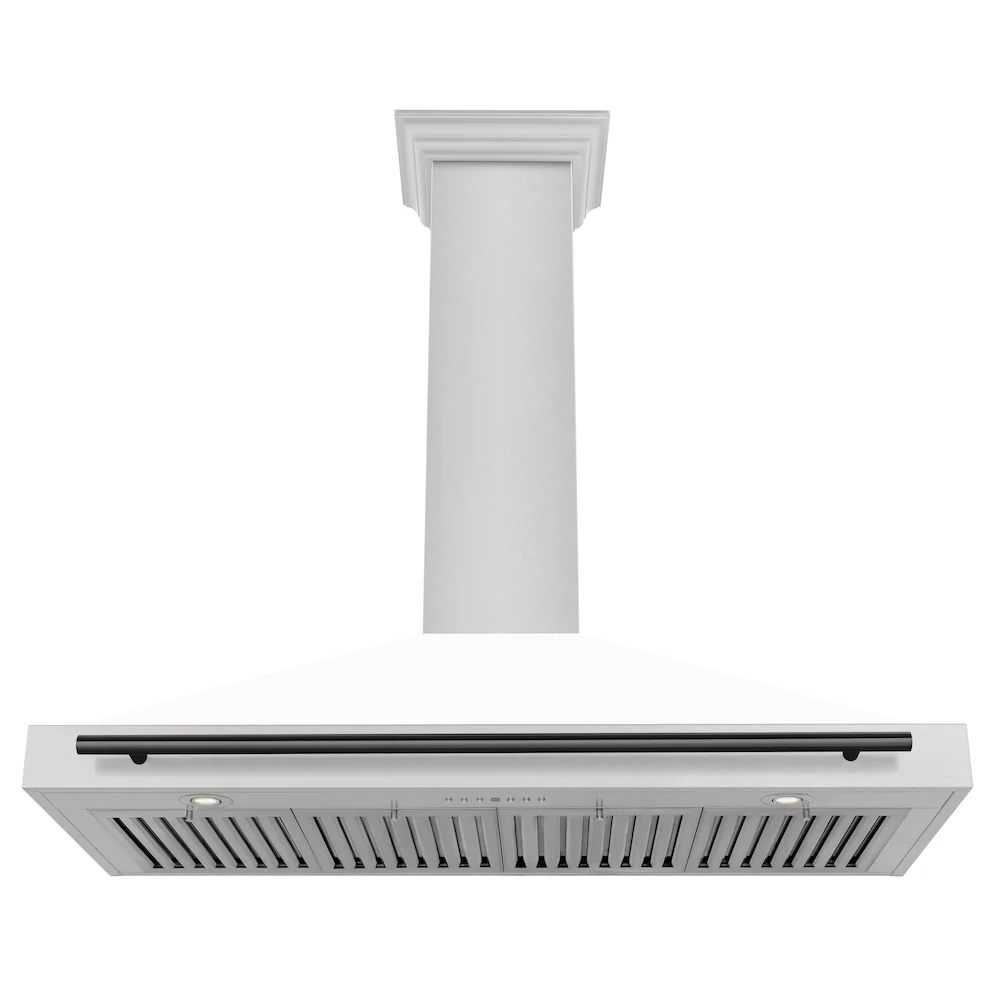 ZLINE 48 in. Autograph Edition Convertible Fingerprint Resistant Satin Stainless Steel Range Hood with White Matte Shell and Matte Black Handle (KB4SNZ-WM48-MB) - Image 5
