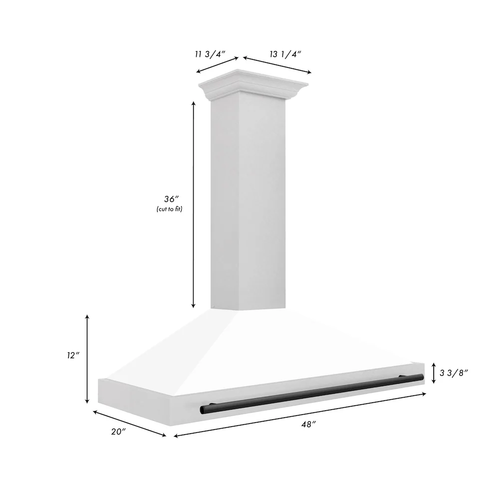 ZLINE 48 in. Autograph Edition Convertible Fingerprint Resistant Satin Stainless Steel Range Hood with White Matte Shell and Matte Black Handle (KB4SNZ-WM48-MB) - Image 7