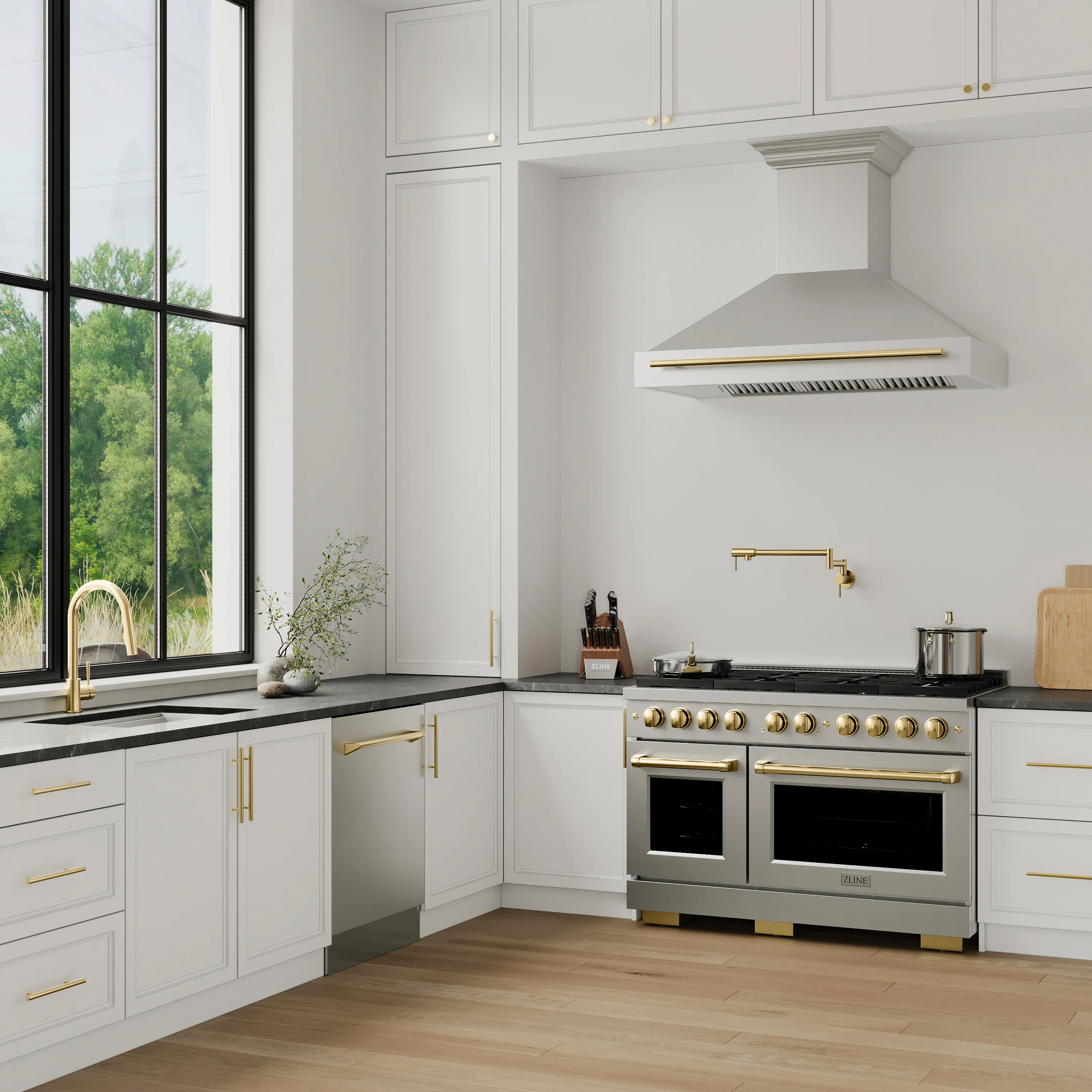 ZLINE Autograph Edition 48 in. Stainless Steel Range Hood with Stainless Steel Shell and Polished Gold Handle (8654STZ-48-G) - Image 2