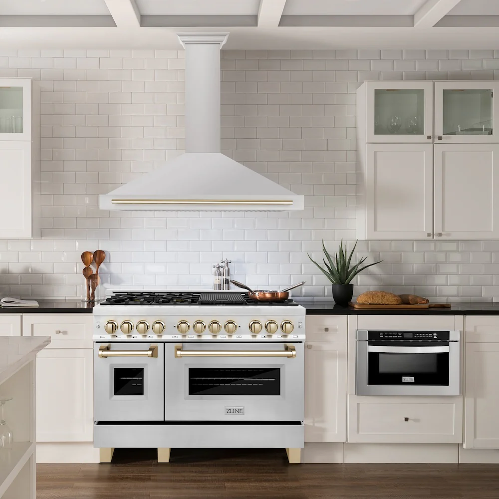 ZLINE 48 in. Autograph Edition Convertible Stainless Steel Range Hood with Stainless Steel Shell and Polished Gold Accents (KB4STZ-48-G) - Image 2