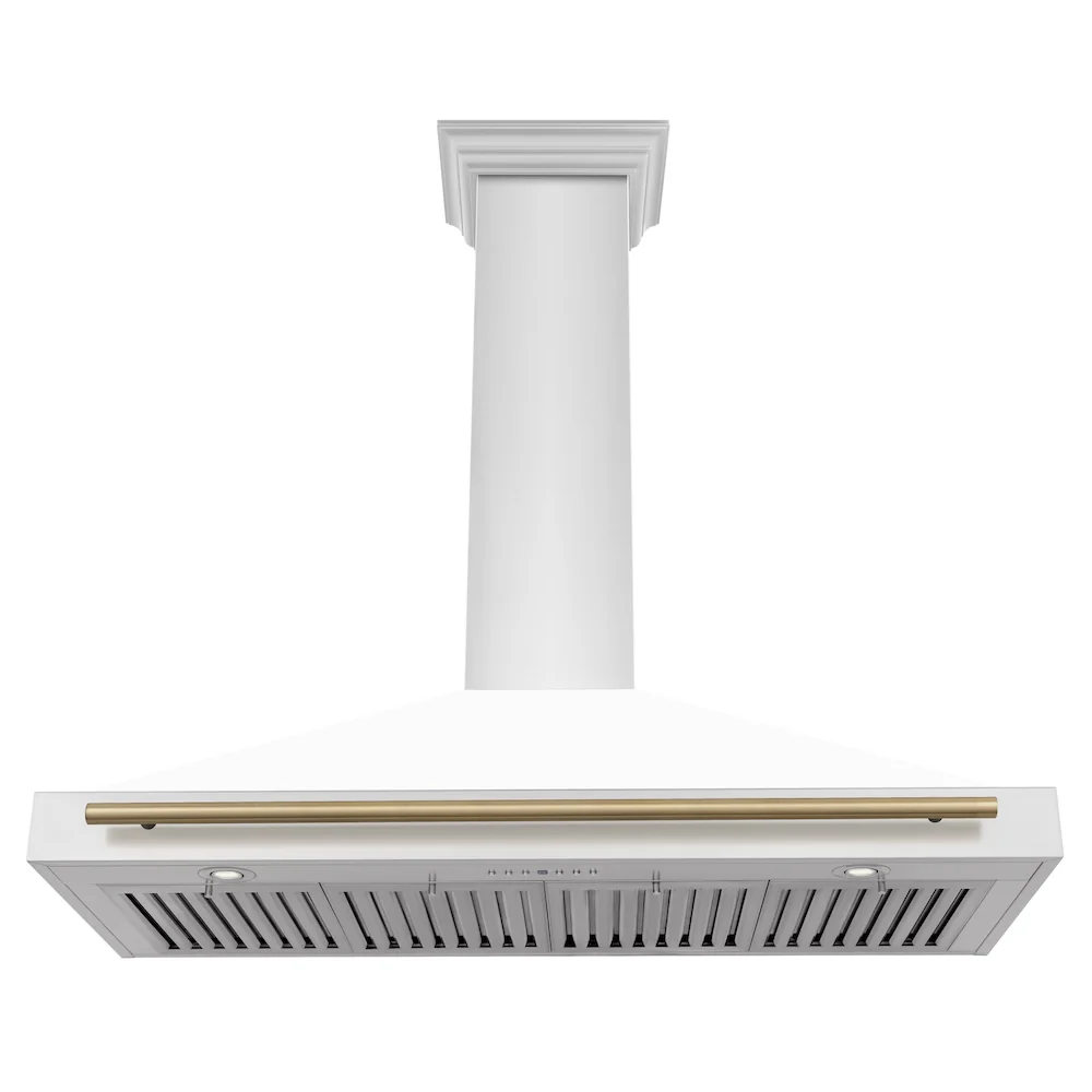 ZLINE 48 in. Autograph Edition Convertible Stainless Steel Range Hood with White Matte Shell and Champagne Bronze Accents (KB4STZ-WM48-CB) - Image 6