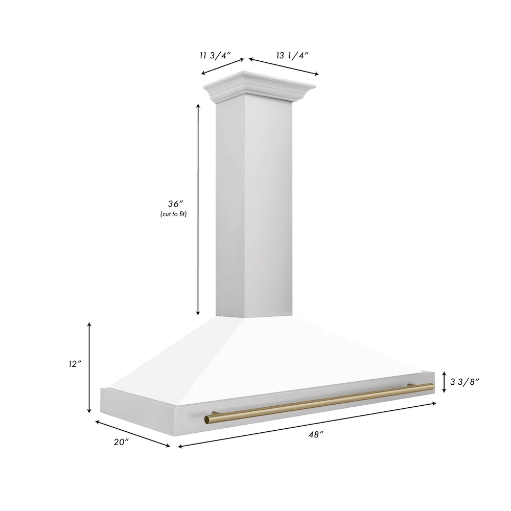 ZLINE 48 in. Autograph Edition Convertible Stainless Steel Range Hood with White Matte Shell and Champagne Bronze Accents (KB4STZ-WM48-CB) - Image 7