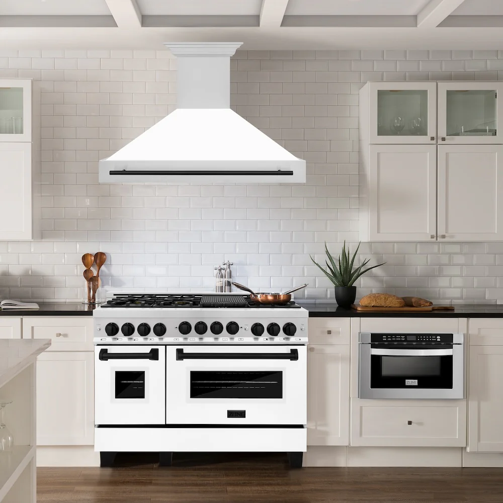 ZLINE Autograph Edition 48 in. Stainless Steel Range Hood with White Matte Shell and Matte Black Handle (8654STZ-WM48-MB) - Image 2