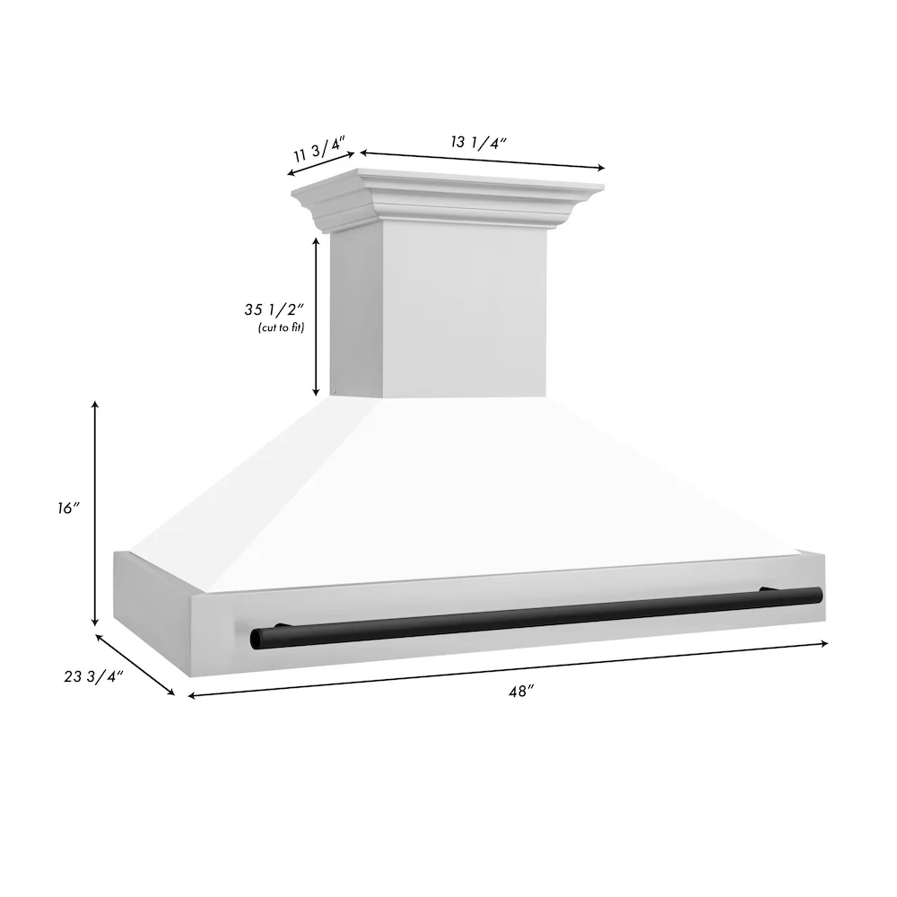 ZLINE Autograph Edition 48 in. Stainless Steel Range Hood with White Matte Shell and Matte Black Handle (8654STZ-WM48-MB) - Image 8