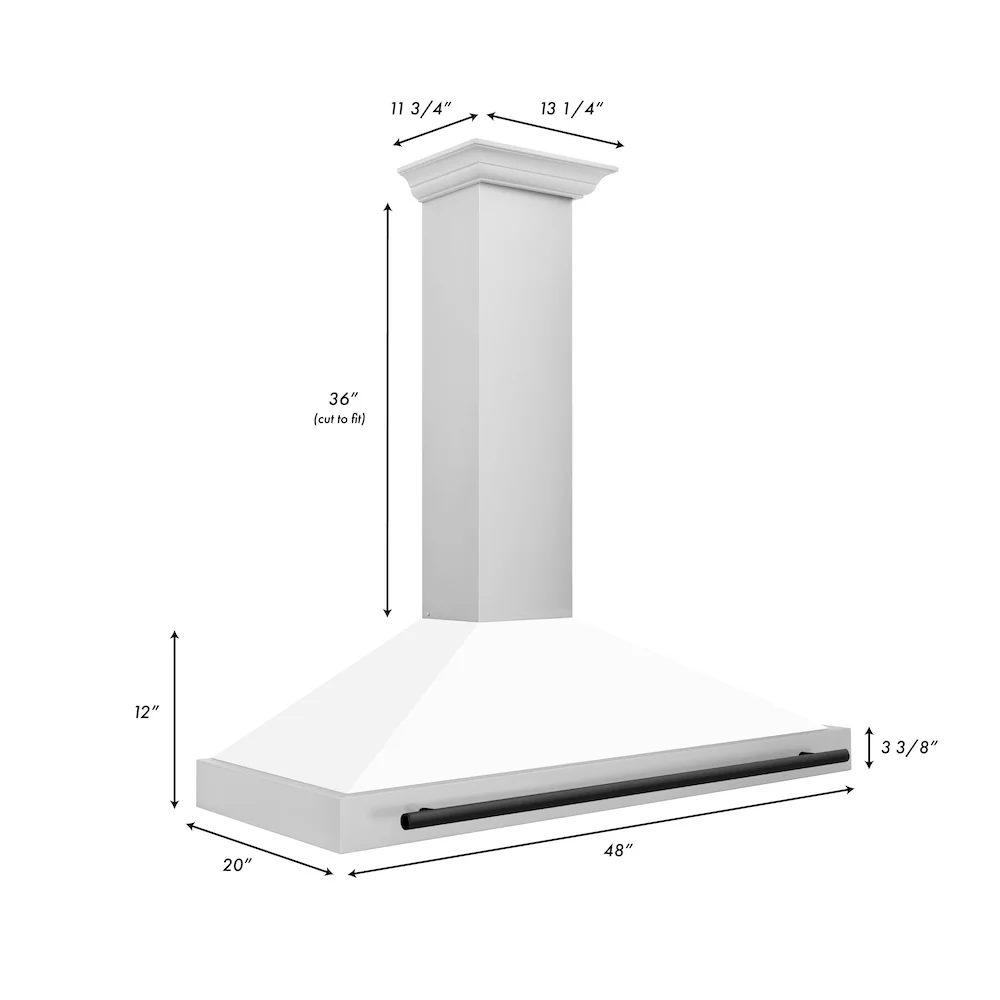 ZLINE 48 in. Autograph Edition Convertible Stainless Steel Range Hood with White Matte Shell and Matte Black Accents (KB4STZ-WM48-MB) - Image 7