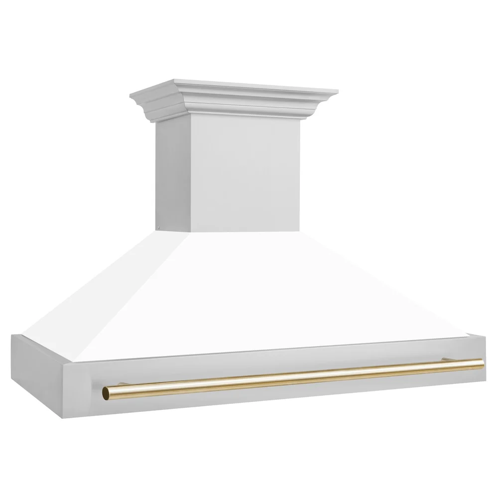 ZLINE Autograph Edition 48 in. Stainless Steel Range Hood with White Matte Shell and Polished Gold Handle