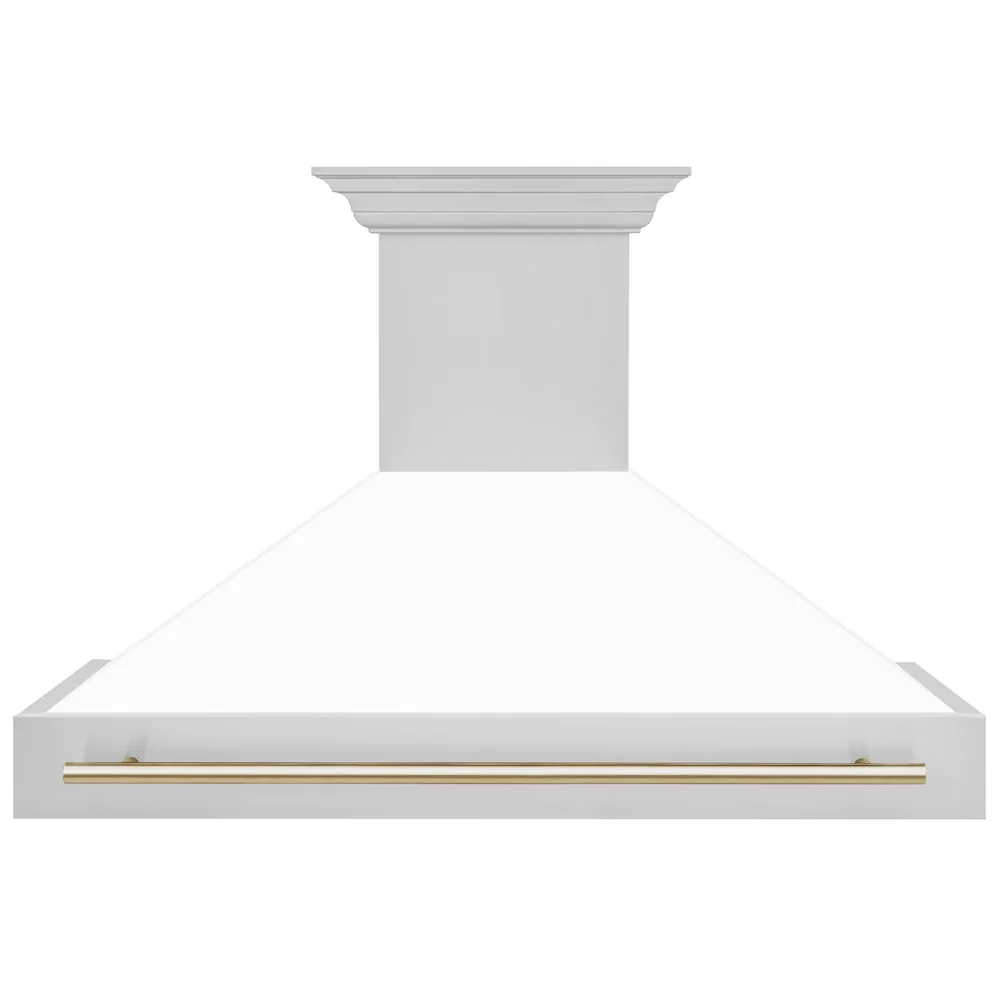 ZLINE Autograph Edition 48 in. Stainless Steel Range Hood with White Matte Shell and Polished Gold Handle - Image 5