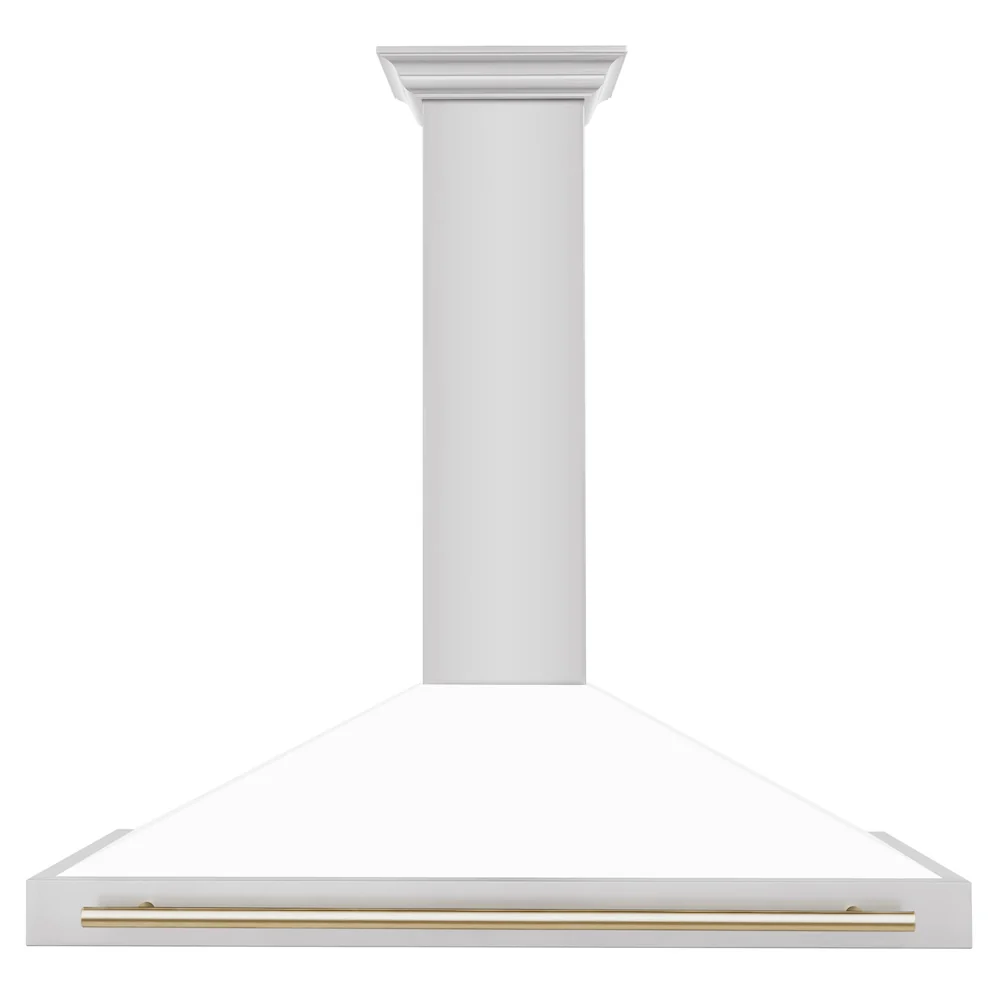 ZLINE 48 in. Autograph Edition Convertible Stainless Steel Range Hood with White Matte Shell and Polished Gold Accents (KB4STZ-WM48-G) - Image 4