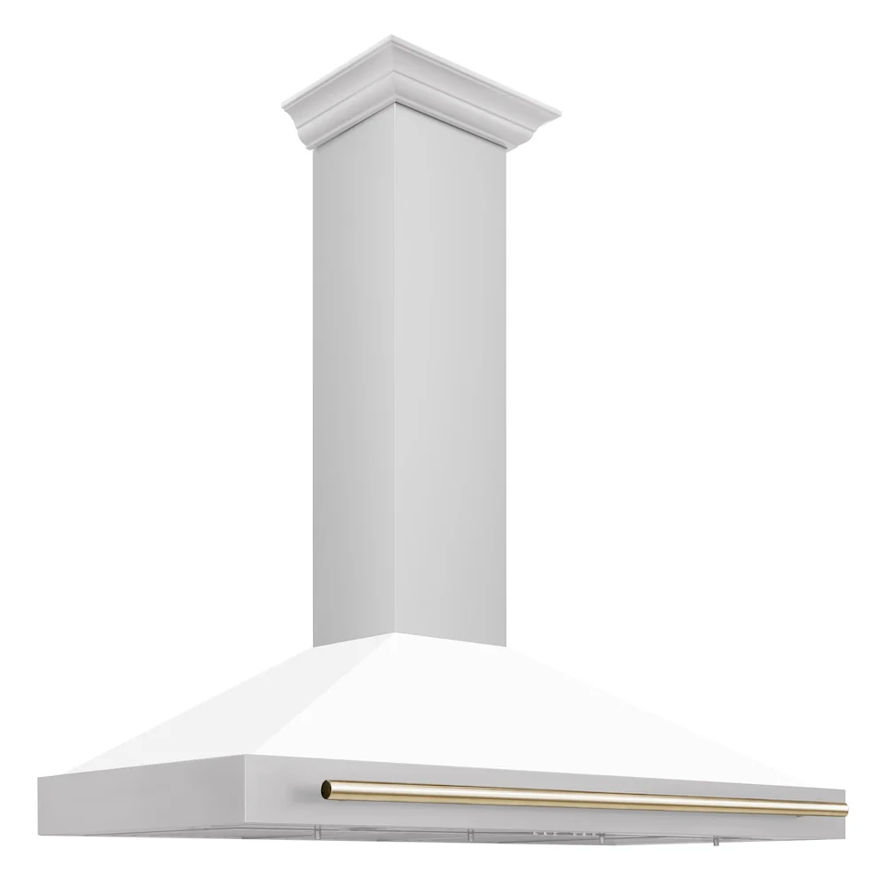 ZLINE 48 in. Autograph Edition Convertible Stainless Steel Range Hood with White Matte Shell and Polished Gold Accents (KB4STZ-WM48-G) - Image 5