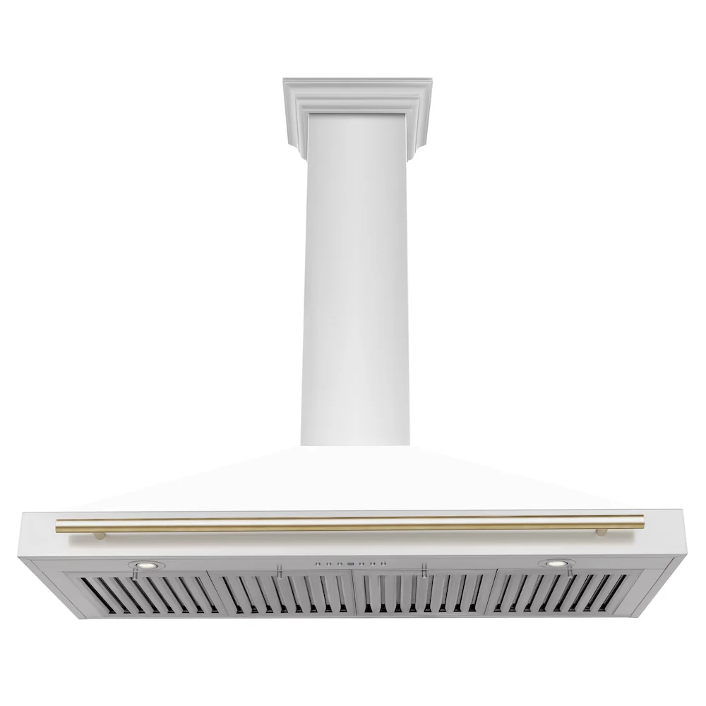 ZLINE 48 in. Autograph Edition Convertible Stainless Steel Range Hood with White Matte Shell and Polished Gold Accents (KB4STZ-WM48-G) - Image 6