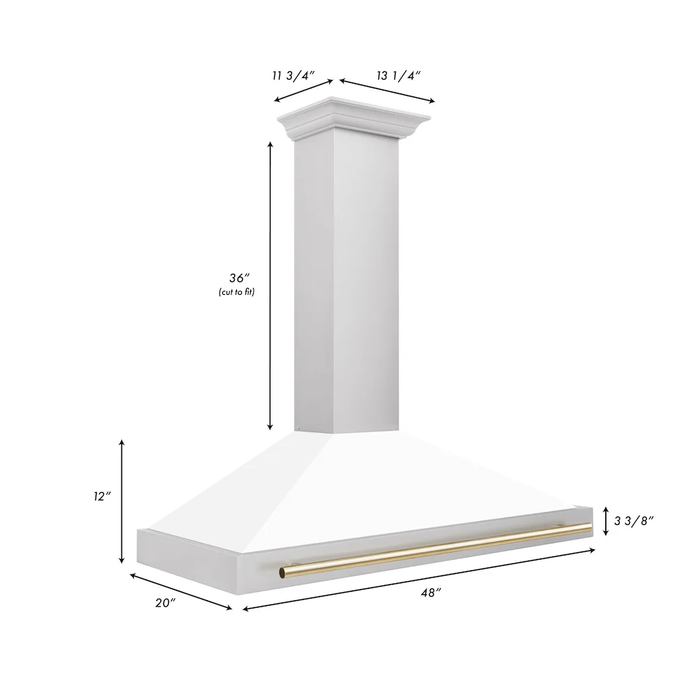 ZLINE 48 in. Autograph Edition Convertible Stainless Steel Range Hood with White Matte Shell and Polished Gold Accents (KB4STZ-WM48-G) - Image 7