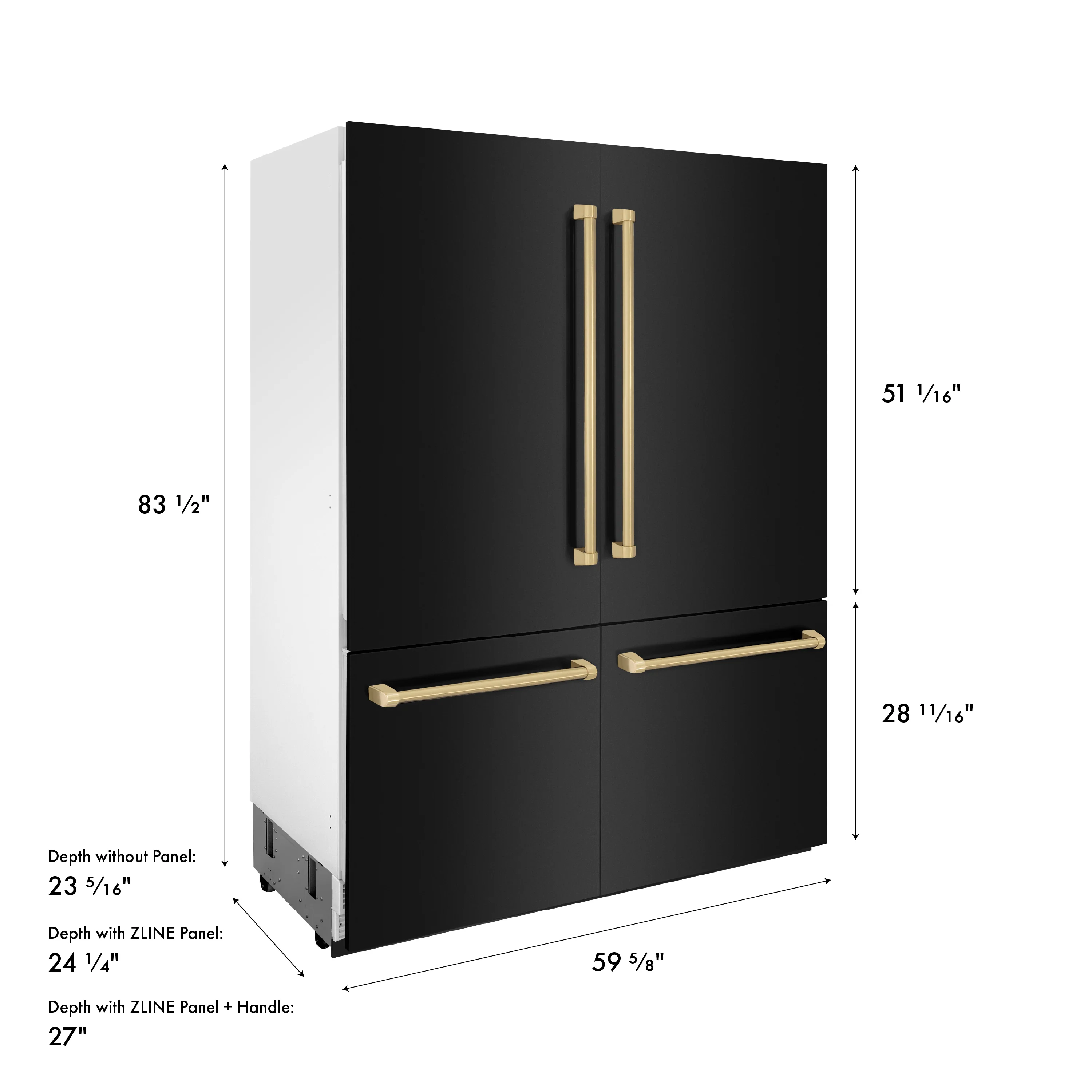 ZLINE Autograph Edition 60 in. 32.2 cu. ft. French Door Built-In Bottom Freezer Refrigerator with Water Dispenser and Ice Maker in Black Stainless Steel with Champagne Bronze Accents (RBIVZ-BS-60-CB) - Image 15