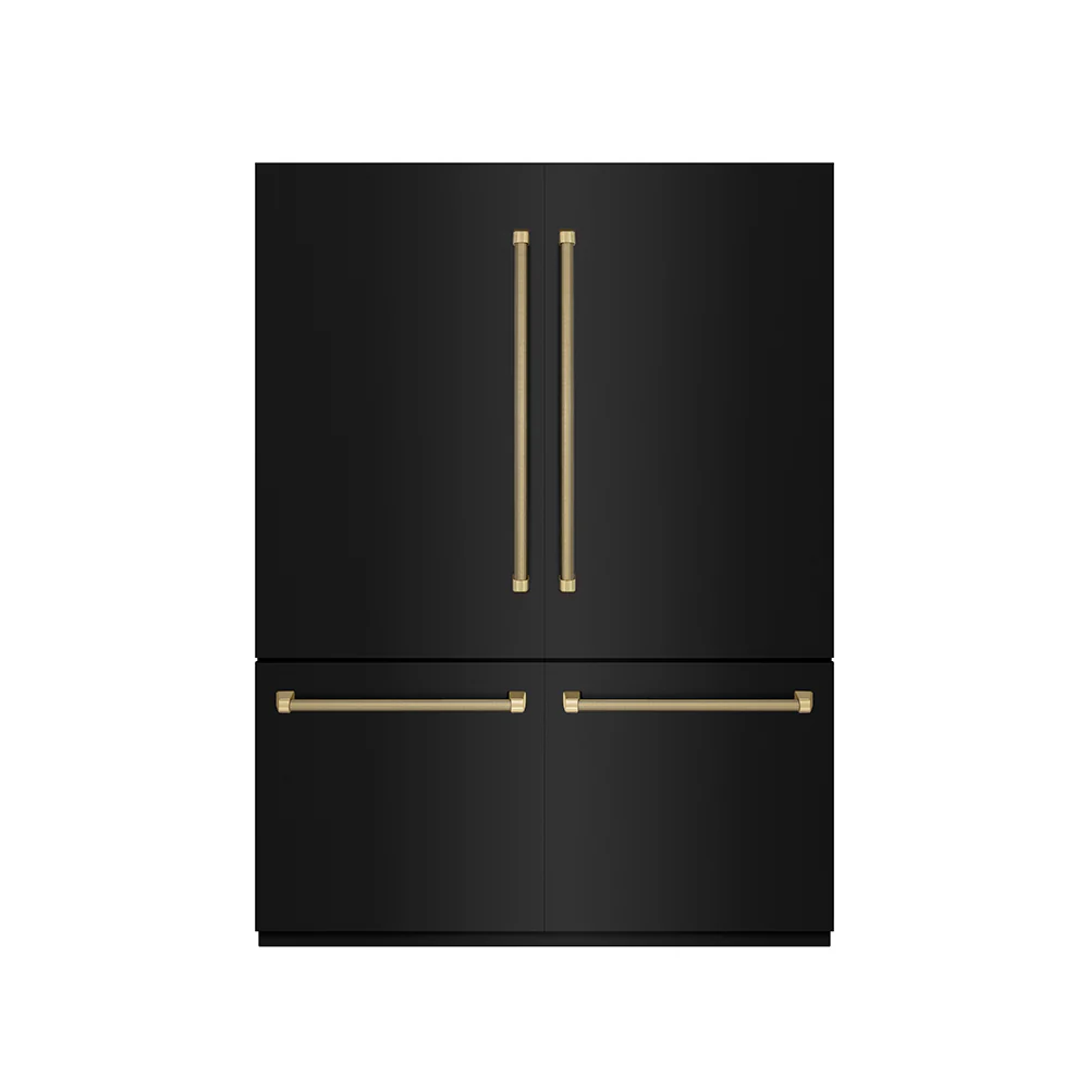 ZLINE Autograph Edition 60 in. 32.2 cu. ft. French Door Built-In Bottom Freezer Refrigerator with Water Dispenser and Ice Maker in Black Stainless Steel with Graphite Gray Interior and Champagne Bronze Helix Handles (GRBIVZ-BS60KCB) - Image 3