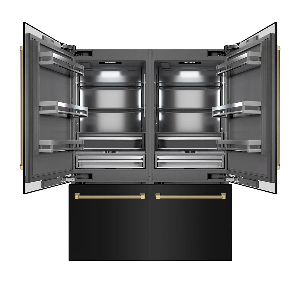 ZLINE Autograph Edition 60 in. 32.2 cu. ft. French Door Built-In Bottom Freezer Refrigerator with Water Dispenser and Ice Maker in Black Stainless Steel with Graphite Gray Interior and Champagne Bronze Helix Handles (GRBIVZ-BS60KCB) - Image 4