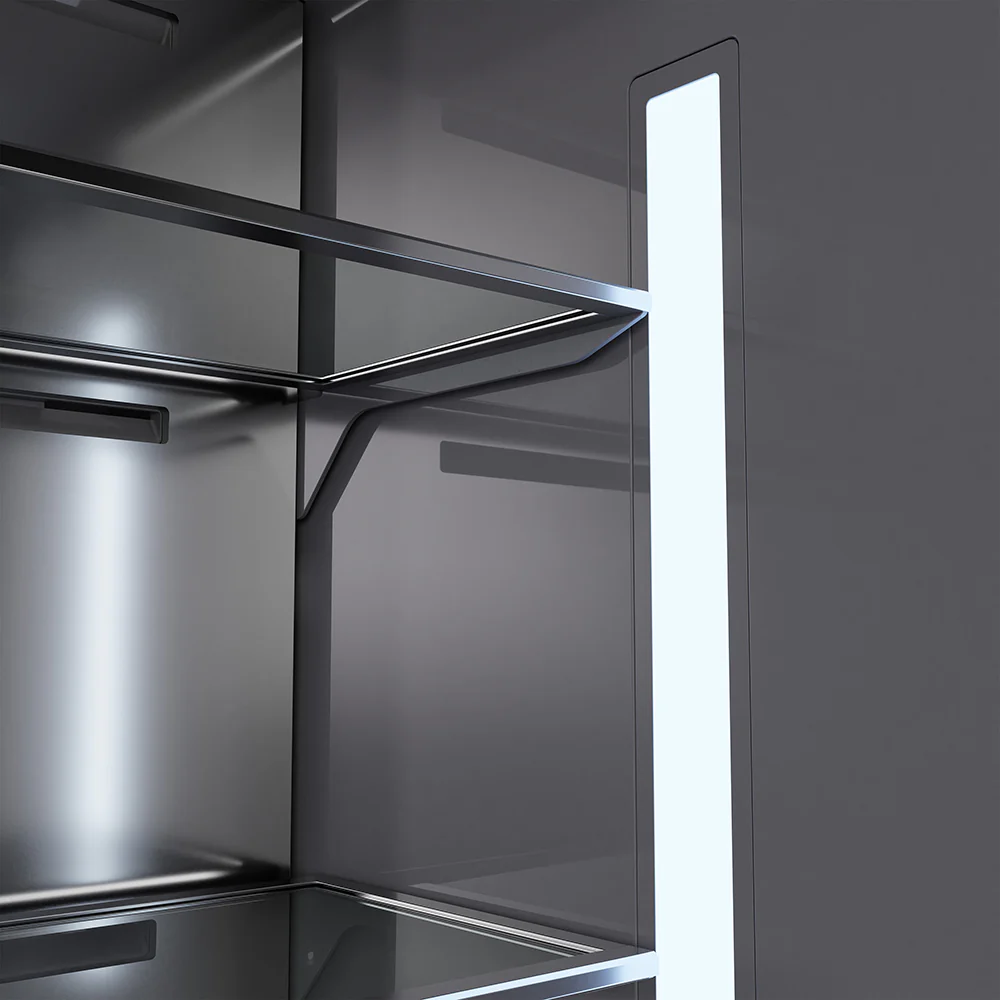 ZLINE Autograph Edition 60 in. 32.2 cu. ft. French Door Built-In Bottom Freezer Refrigerator with Water Dispenser and Ice Maker in Black Stainless Steel with Graphite Gray Interior and Polished Gold Helix Handles (GRBIVZ-BS60KG) - Image 12