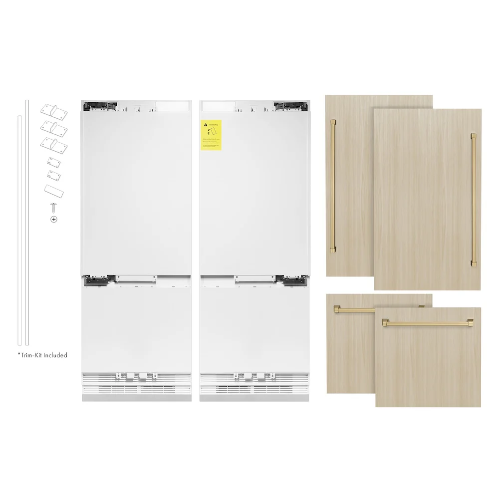 ZLINE Autograph Edition 60 in. 32.2 cu. ft. Panel Ready French Door Built-In Bottom Freezer Refrigerator with Water Dispenser and Ice Maker with Champagne Bronze Accents (RBIVZ-60-CB) - Image 4