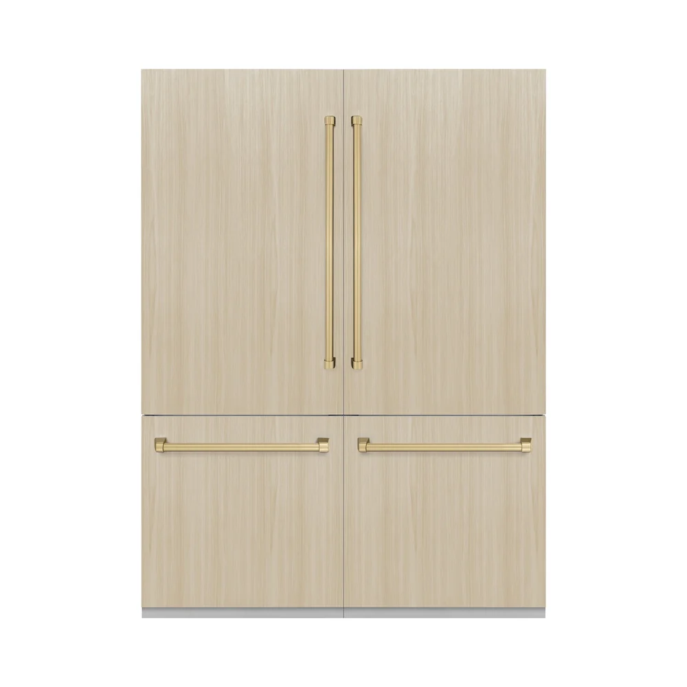 ZLINE Autograph Edition 60 in. 32.2 cu. ft. Panel Ready French Door Built-In Bottom Freezer Refrigerator with Water Dispenser and Ice Maker with Champagne Bronze Accents (RBIVZ-60-CB) - Image 5