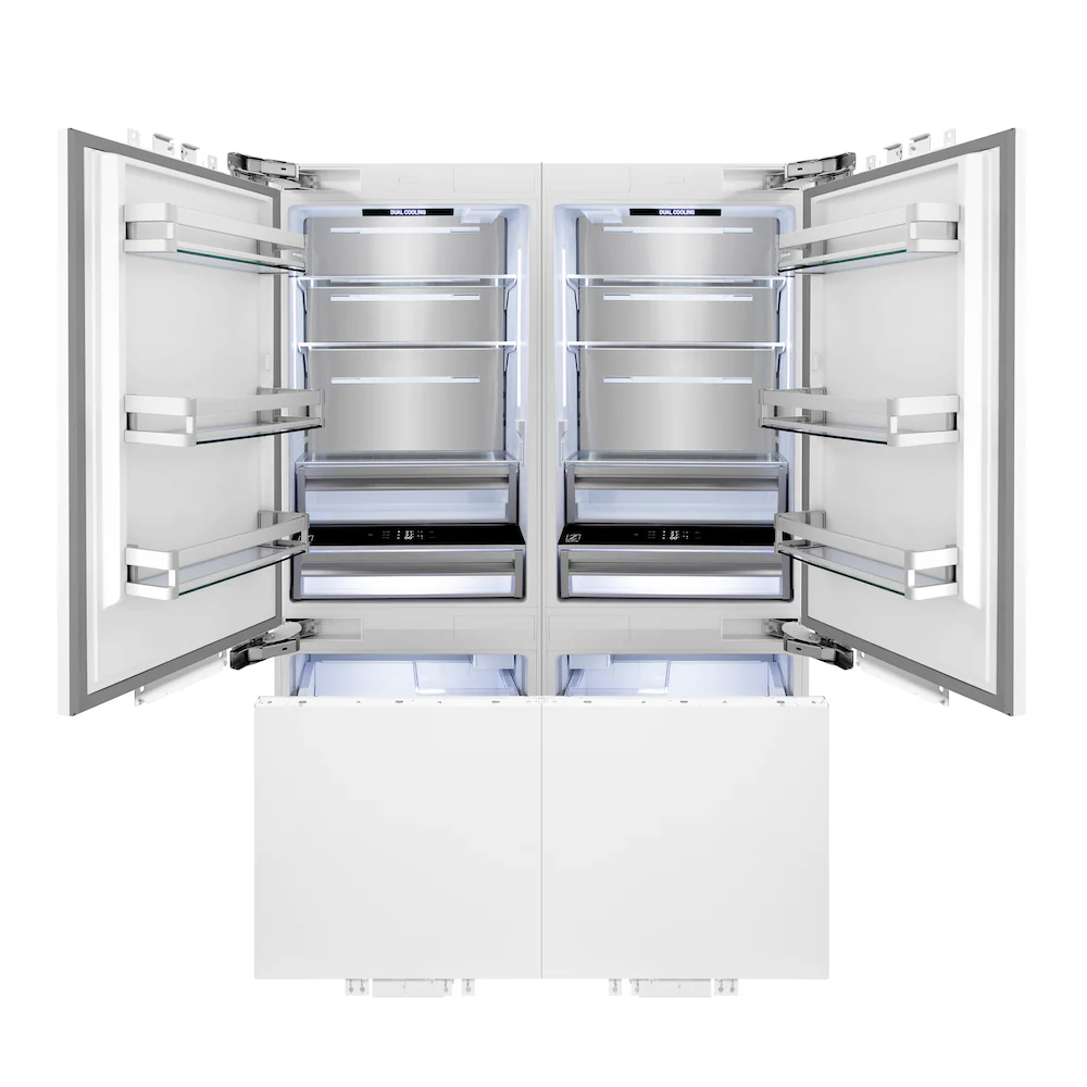 ZLINE Autograph Edition 60 in. 32.2 cu. ft. Panel Ready French Door Built-In Bottom Freezer Refrigerator with Water Dispenser and Ice Maker with Champagne Bronze Accents (RBIVZ-60-CB) - Image 8