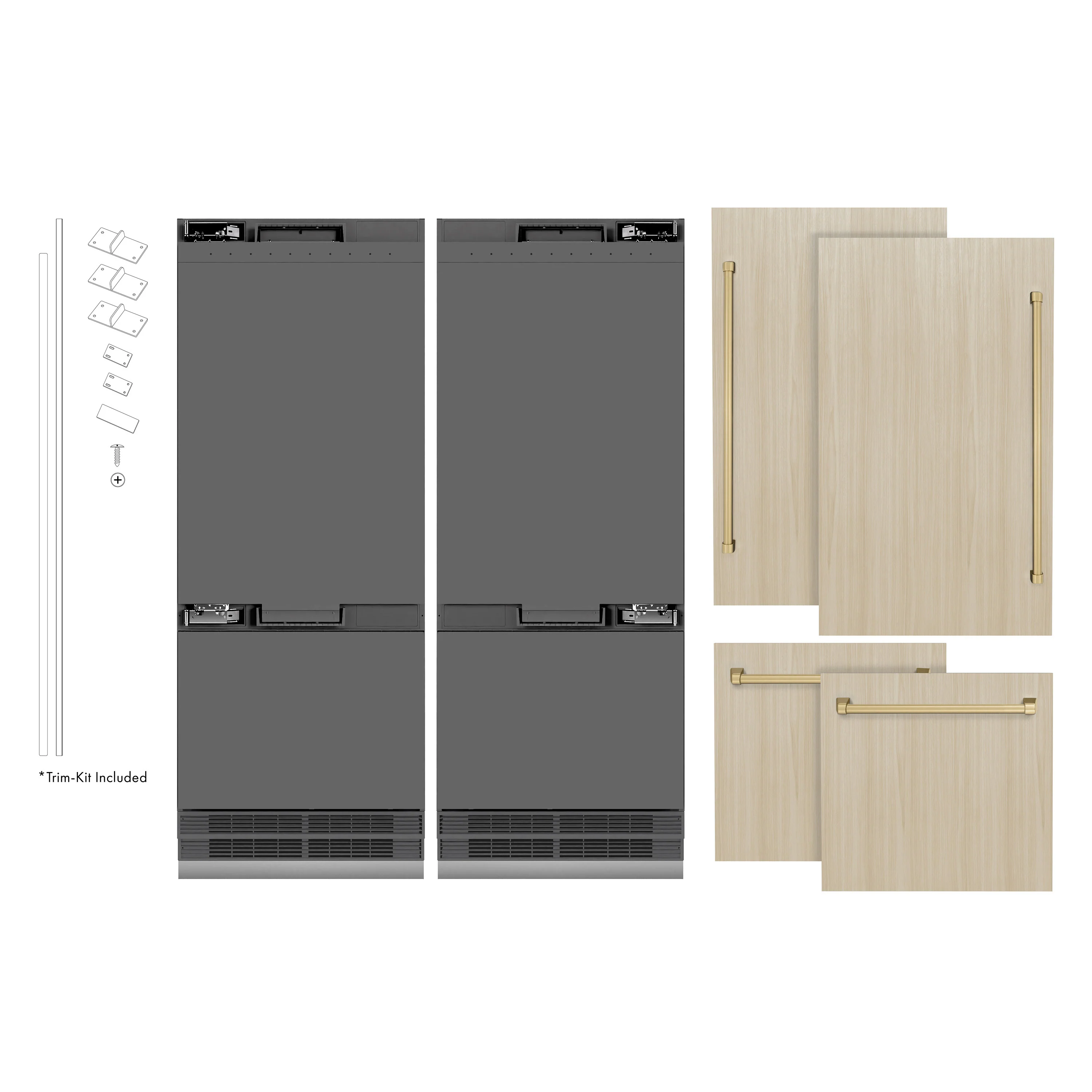ZLINE Autograph Edition 60 in. 32.2 cu. ft. Panel Ready French Door Built-In Bottom Freezer Refrigerator with Water Dispenser and Ice Maker with Graphite Gray Interior and Champagne Bronze Accents (GRBIVZ-60-CB) - Image 4