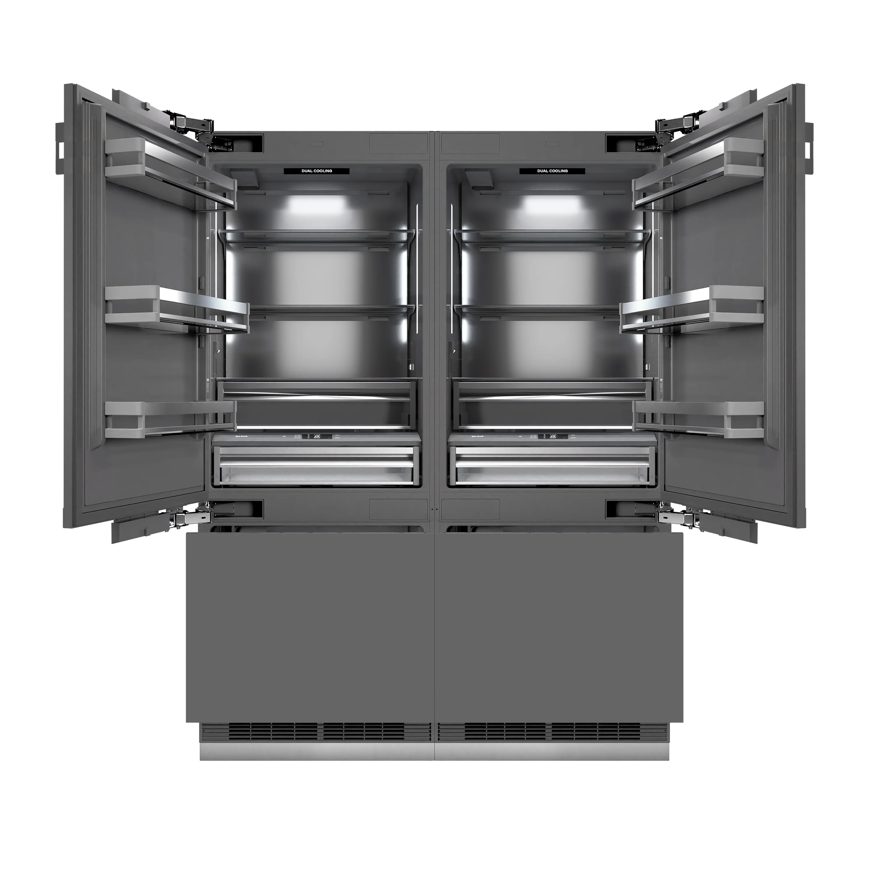 ZLINE Autograph Edition 60 in. 32.2 cu. ft. Panel Ready French Door Built-In Bottom Freezer Refrigerator with Water Dispenser and Ice Maker with Graphite Gray Interior and Champagne Bronze Accents (GRBIVZ-60-CB) - Image 8