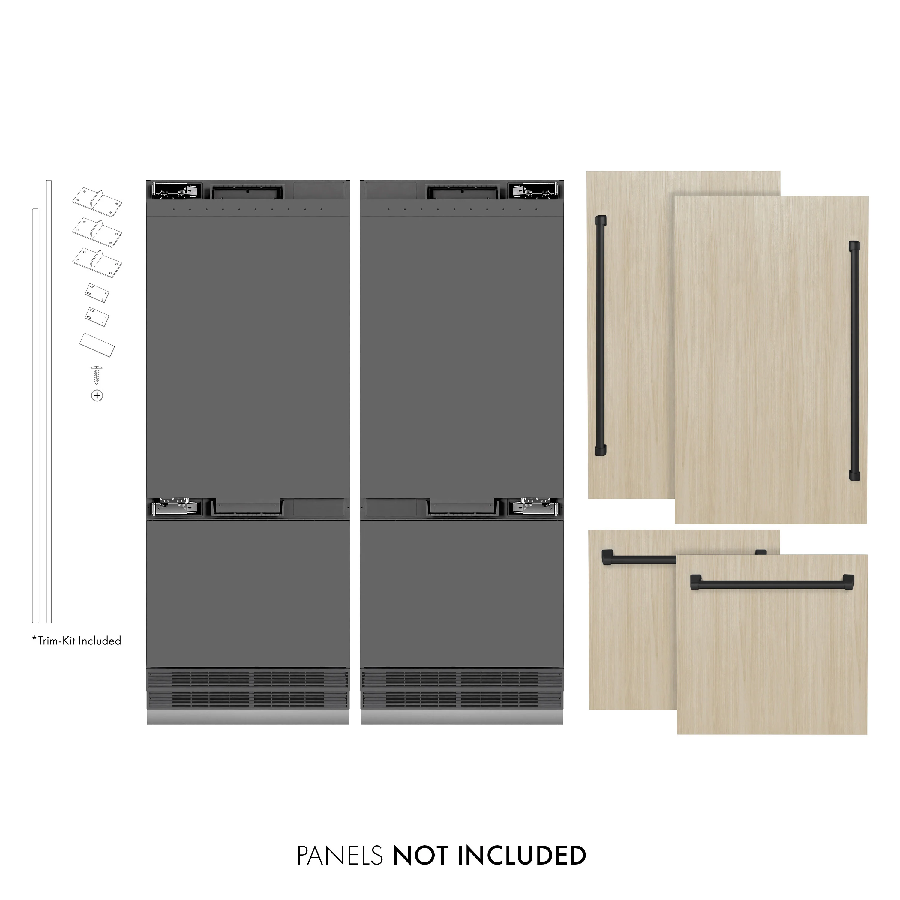 ZLINE Autograph Edition 60 in. 32.2 cu. ft. Panel Ready French Door Built-In Bottom Freezer Refrigerator with Water Dispenser and Ice Maker with Graphite Gray Interior and Matte Black Accents (GRBIVZ-60-MB) - Image 2