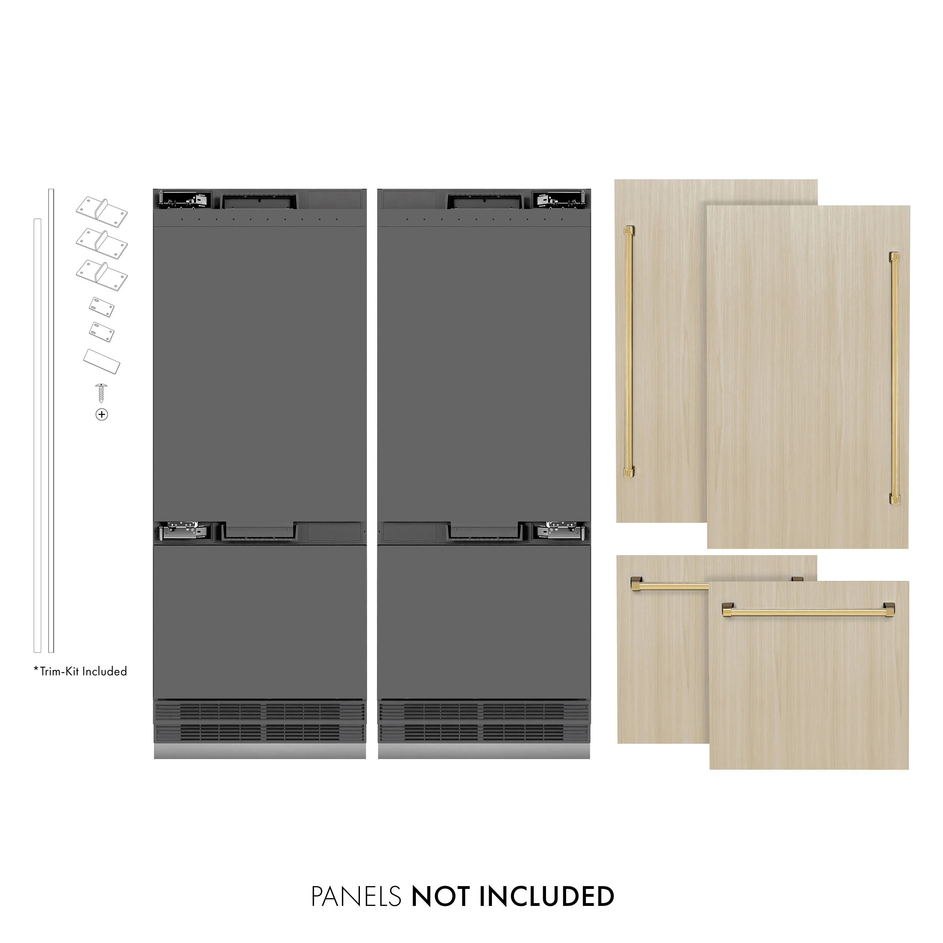 ZLINE Autograph Edition 60 in. 32.2 cu. ft. Panel Ready French Door Built-In Bottom Freezer Refrigerator with Water Dispenser and Ice Maker with Graphite Gray Interior and Polished Gold Accents (GRBIVZ-60-G) - Image 2