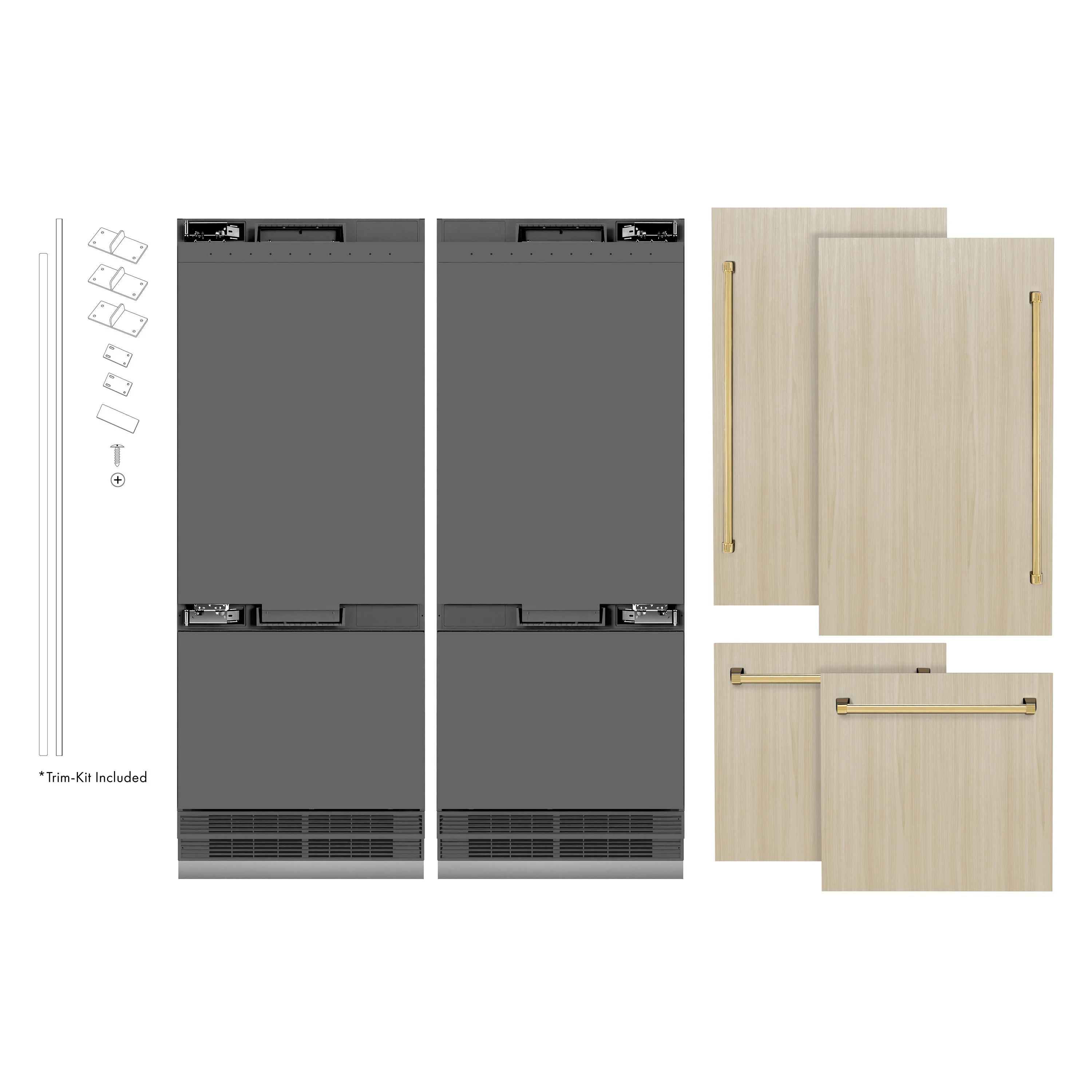 ZLINE Autograph Edition 60 in. 32.2 cu. ft. Panel Ready French Door Built-In Bottom Freezer Refrigerator with Water Dispenser and Ice Maker with Graphite Gray Interior and Polished Gold Accents (GRBIVZ-60-G) - Image 4