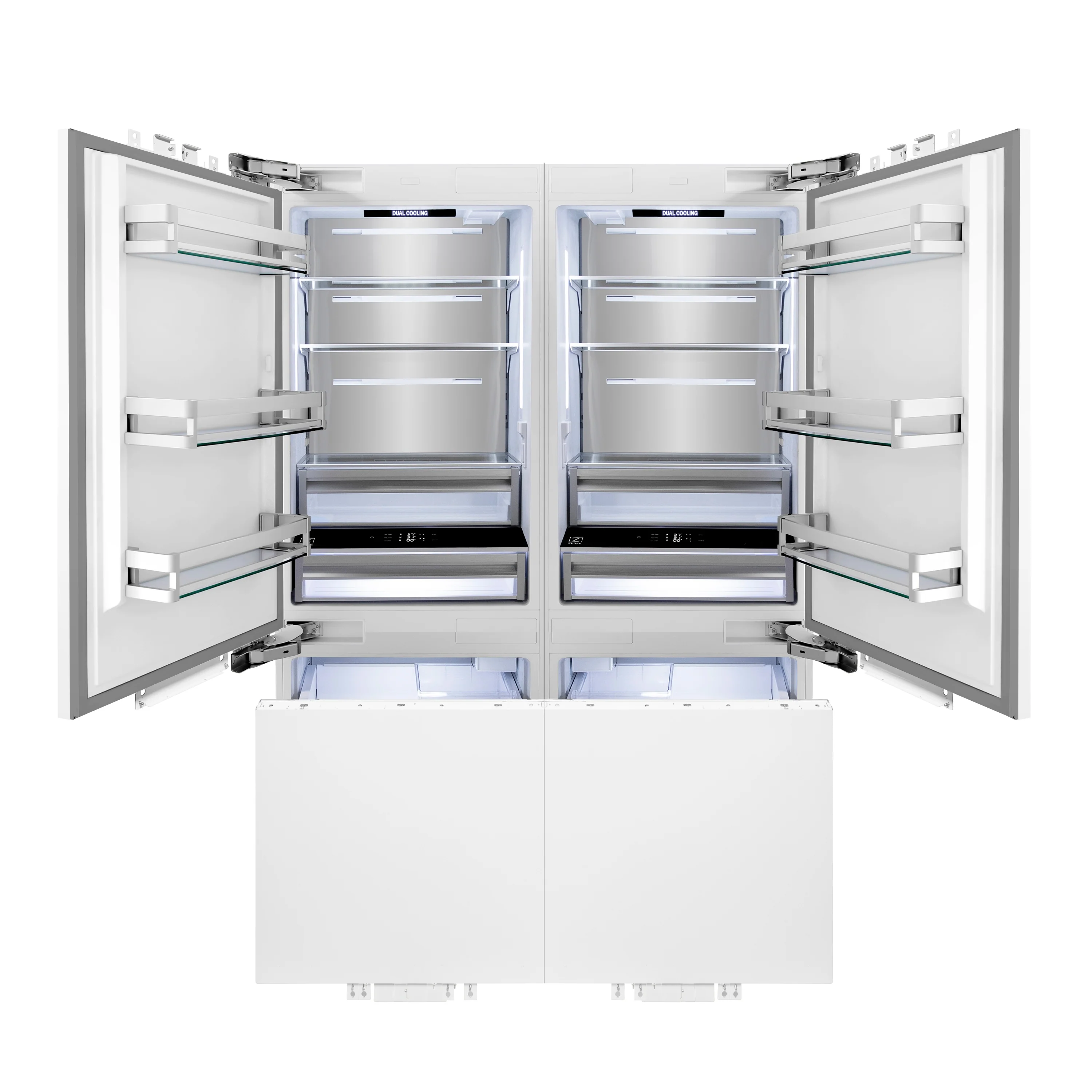 ZLINE Autograph Edition 60 in. 32.2 cu. ft. Panel Ready French Door Built-In Bottom Freezer Refrigerator with Water Dispenser and Ice Maker with Polished Gold Accents (RBIVZ-60-G) - Image 8