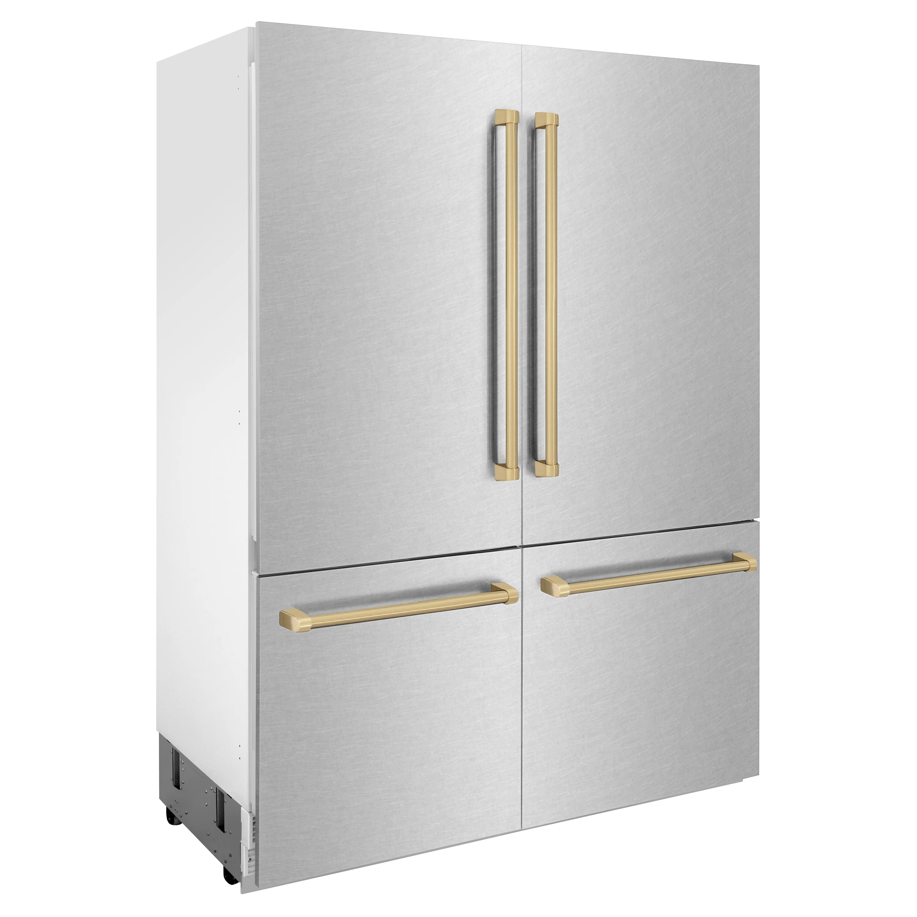 ZLINE Autograph Edition 60 in. 32.2 cu. ft. French Door Built-In Bottom Freezer Refrigerator with Water Dispenser and Ice Maker in Satin Stainless Steel with Champagne Bronze Accents (RBIVZ-SN-60-CB) - Image 4